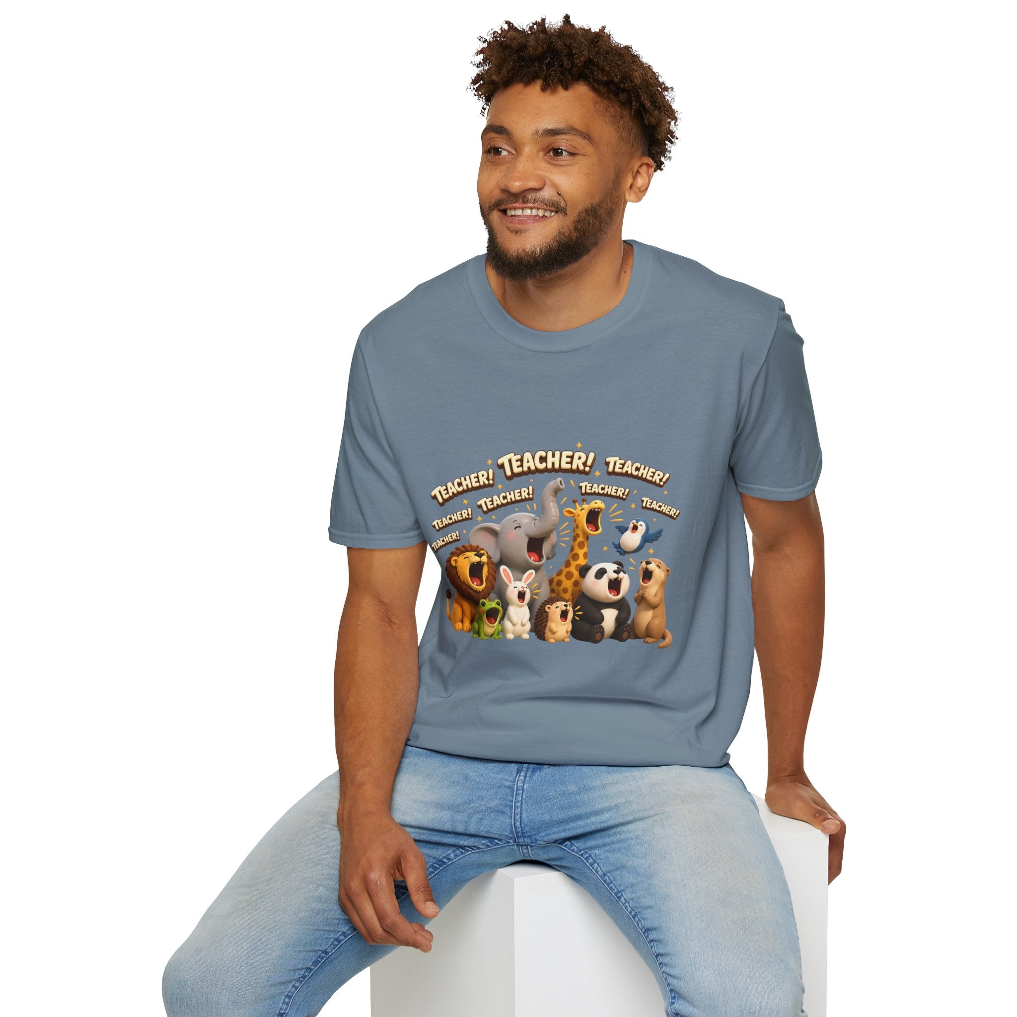 Cute Jungle Animals Saying TEACHER! T-Shirt | Elephant Giraffe Lion Penguin Design