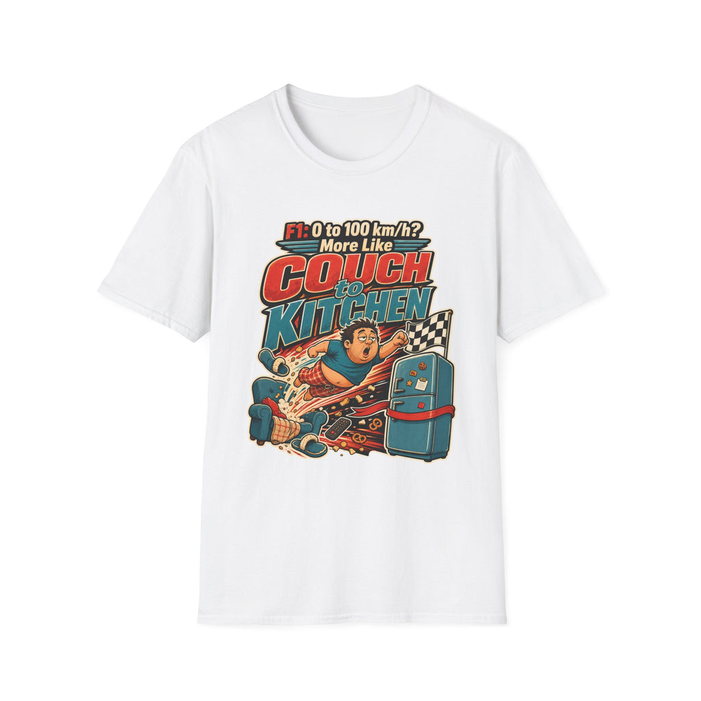 Couch to Kitchen Graphic T-Shirt – Funny F1 0-100 km/h Racing Humor Tee