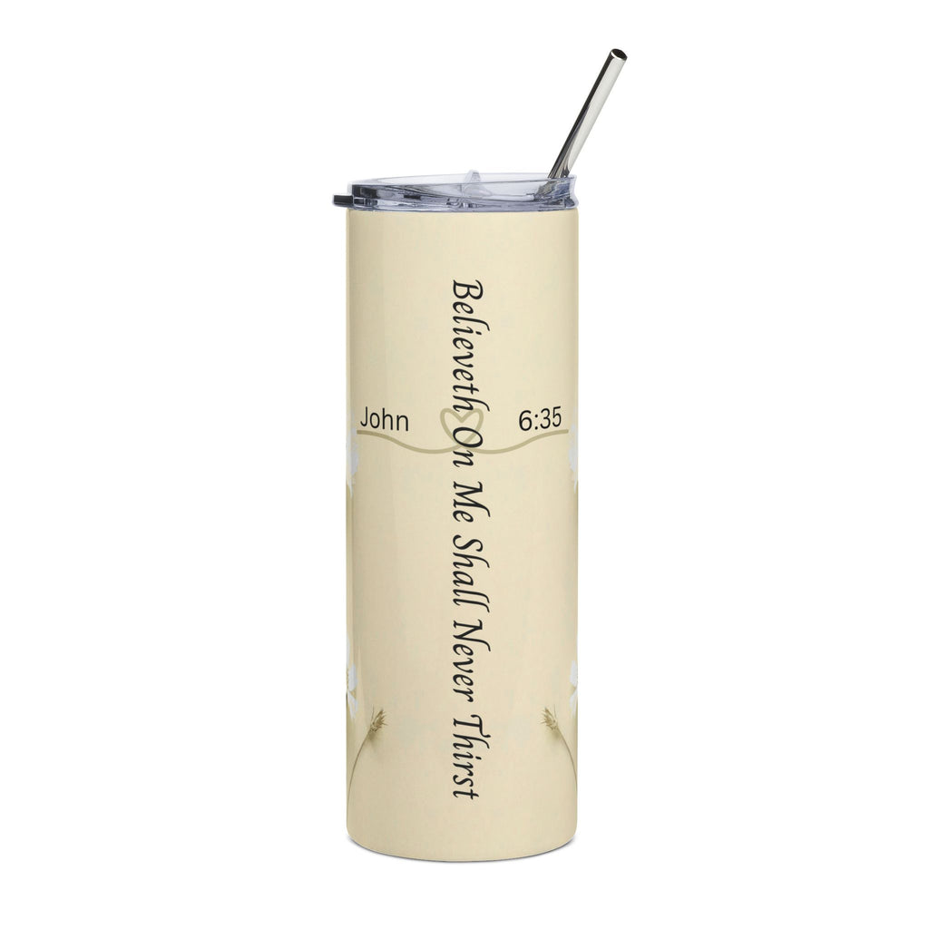 Christian Floral 20oz Stainless Tumbler | Believeth On Me Shall Never Thirst (John 6:35) - Yellow 2607052