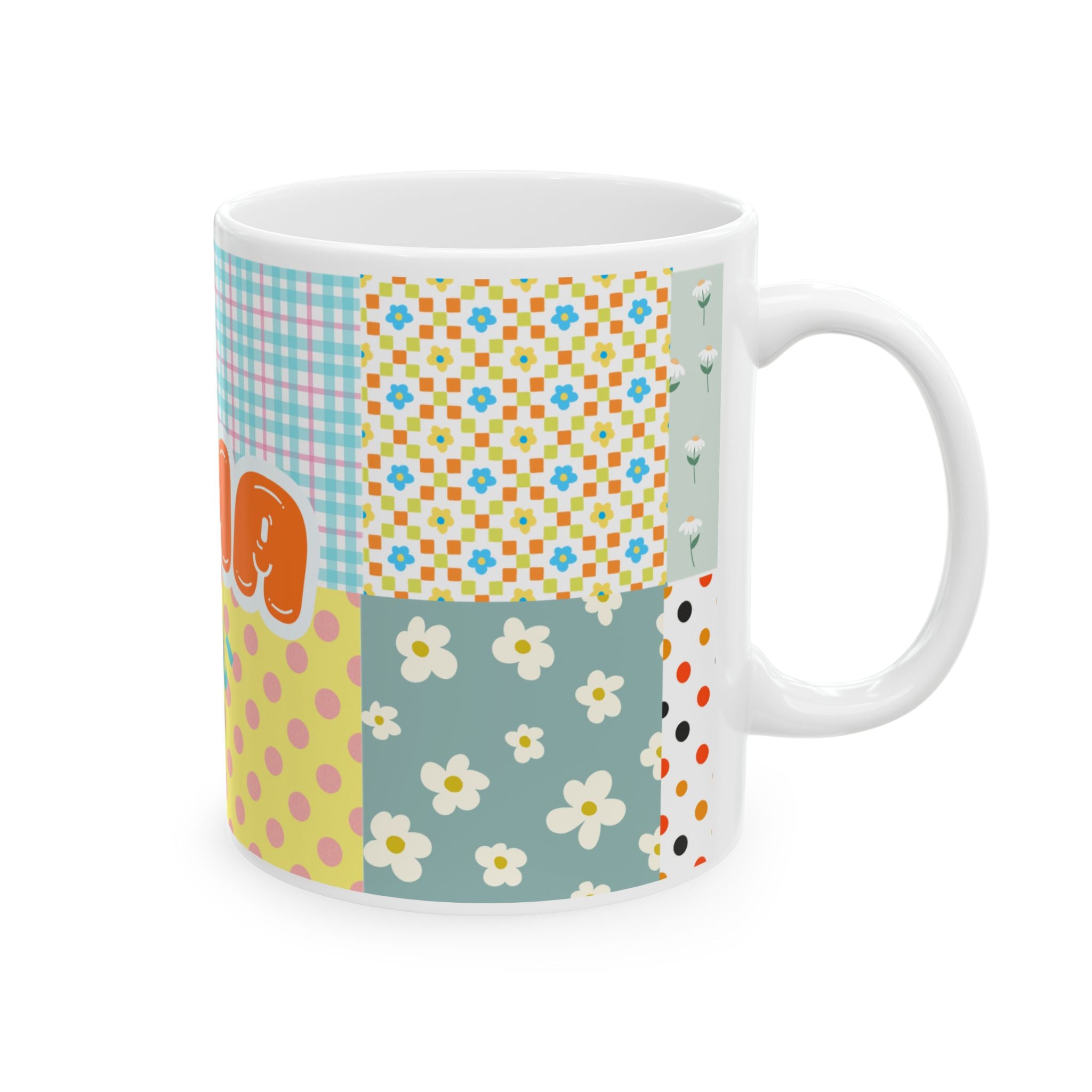 Personalized Kawaii (Cut)Patchwork Mug — Custom Name Ceramic Coffee Cup (11oz, 15oz) 2607035
