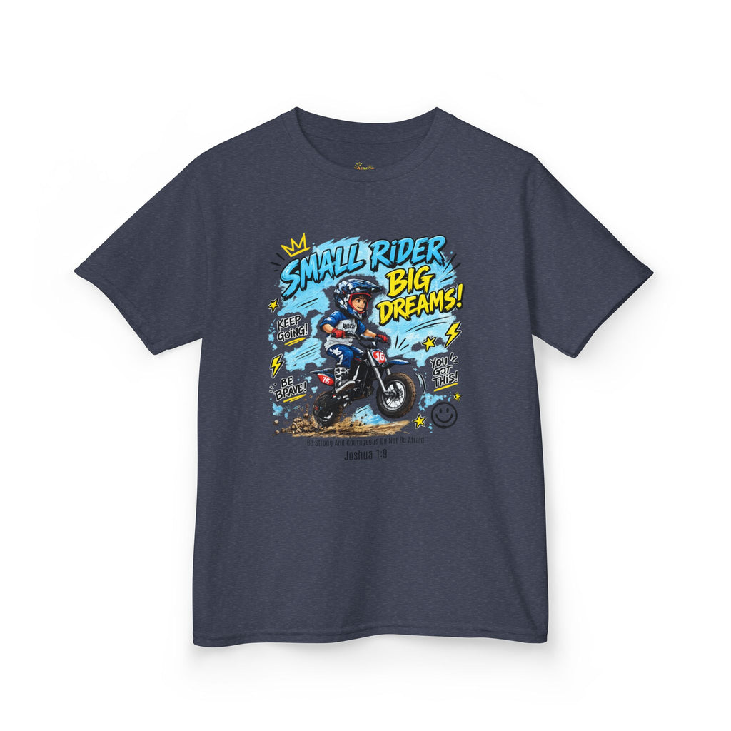 Kids Tee — "Small Rider, Big Dreams" Motorcycle Graphic Shirt