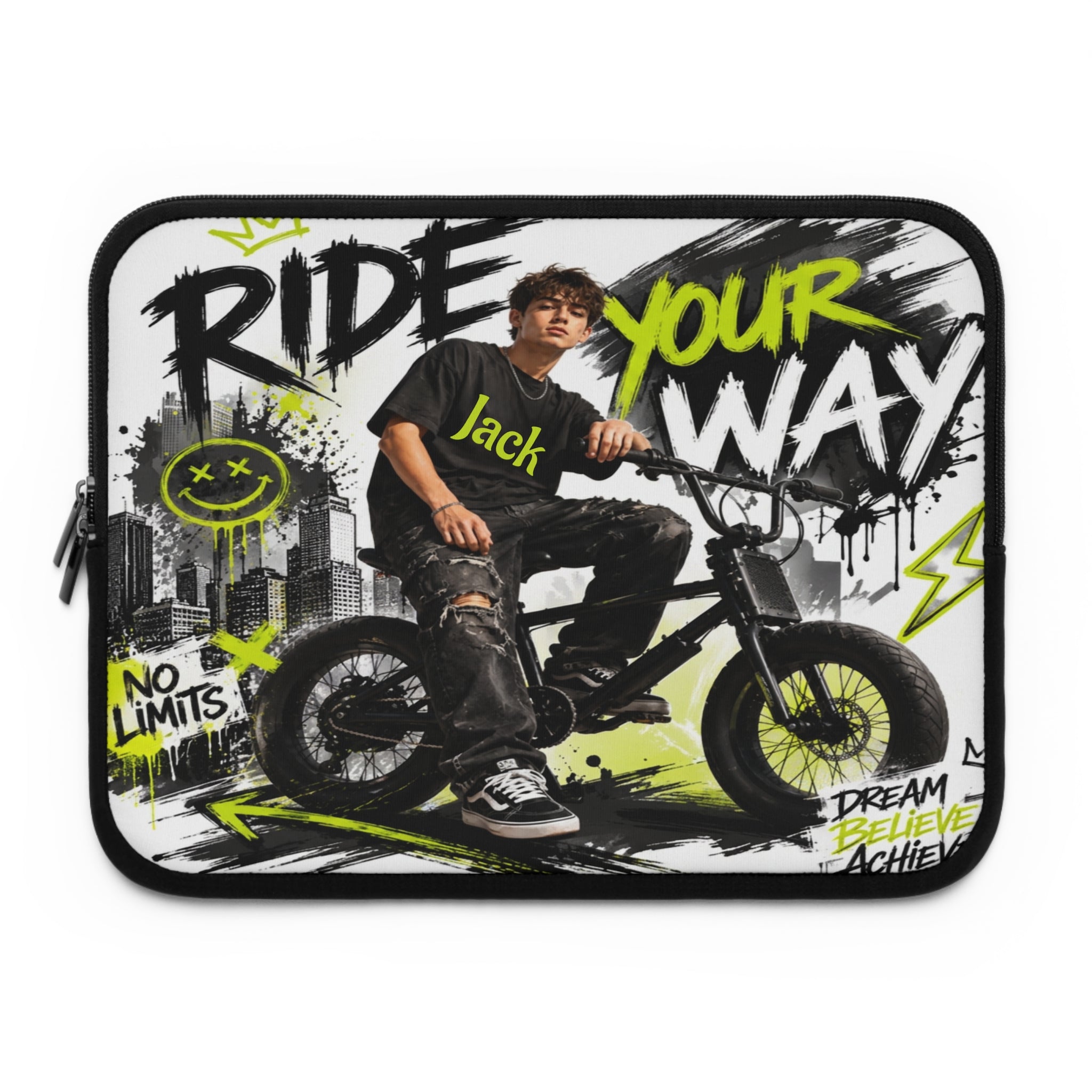 Custom Name Ride Your Way Laptop Sleeve | Youth BMX Graffiti Laptop Case 2607040