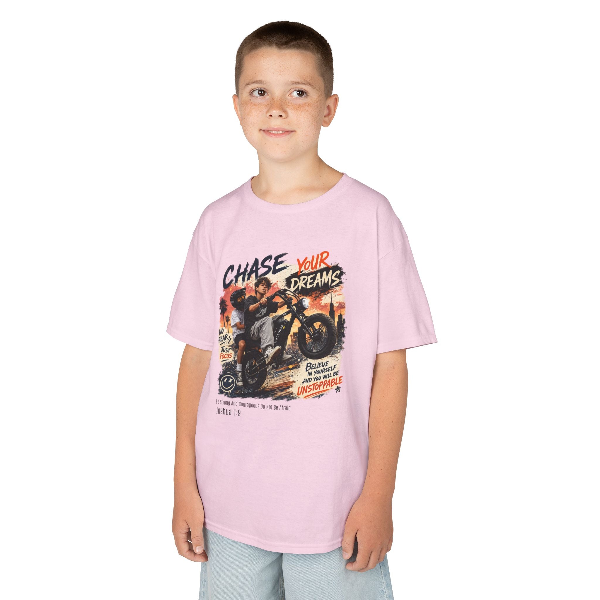 Kids Tee — "Chase Your Dreams" Motorcycle Graphic Shirt