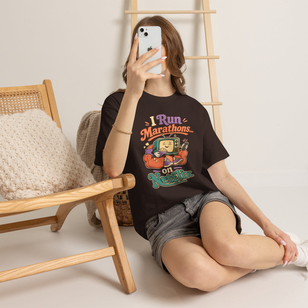 TV Marathon Tee — "I Run Marathons on Netflix" Funny Binge-Watching Shirt