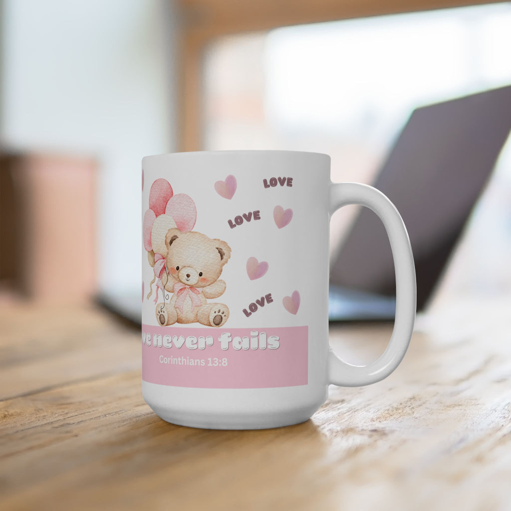 Love Bear Ceramic Mug — Cute Pink Heart Coffee Cup (11oz & 15oz)