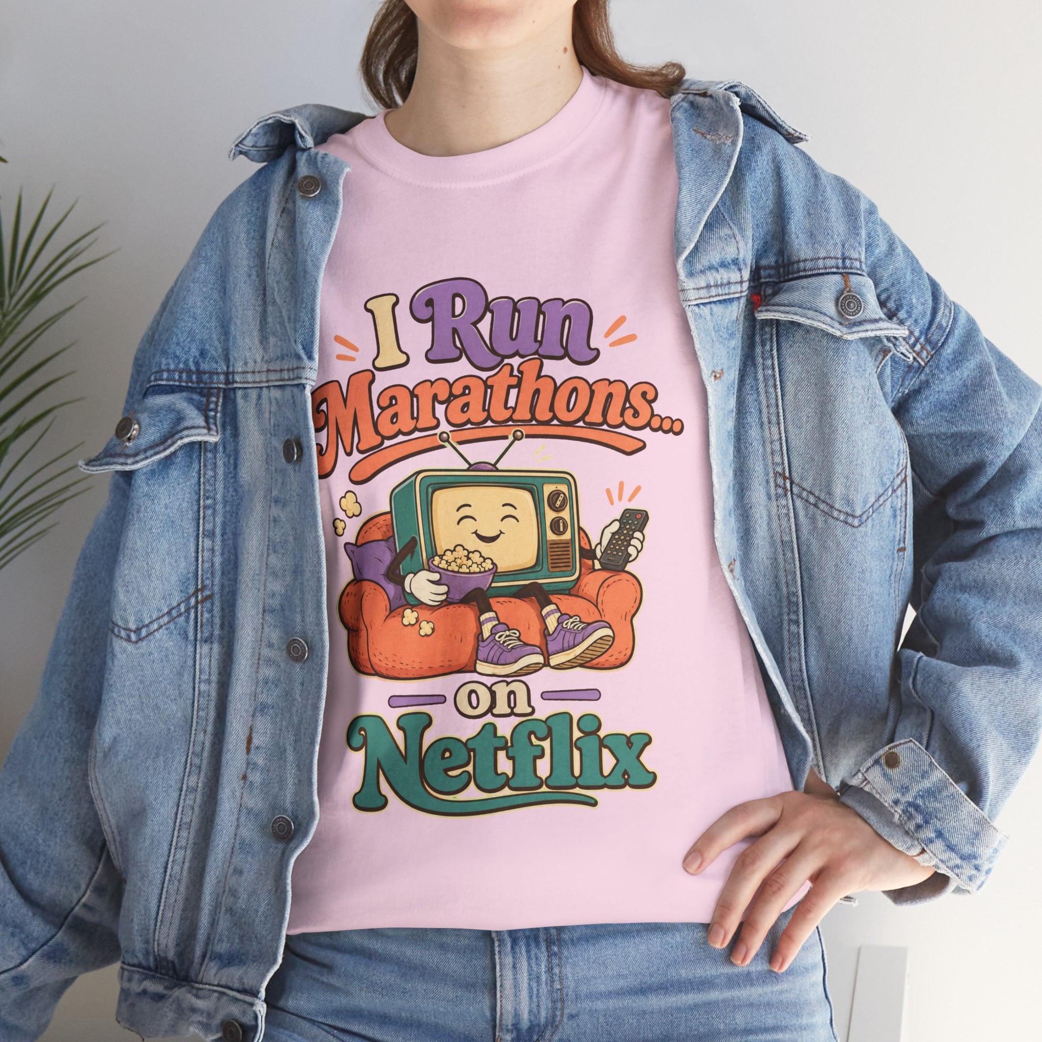 TV Marathon Tee — "I Run Marathons on Netflix" Funny Binge-Watching Shirt