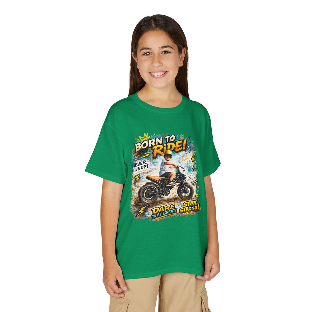 Youth Motorcycle T-Shirt — Born to Ride Graphic Tee for Boys & Girls (Dare to Be Great) 2607042