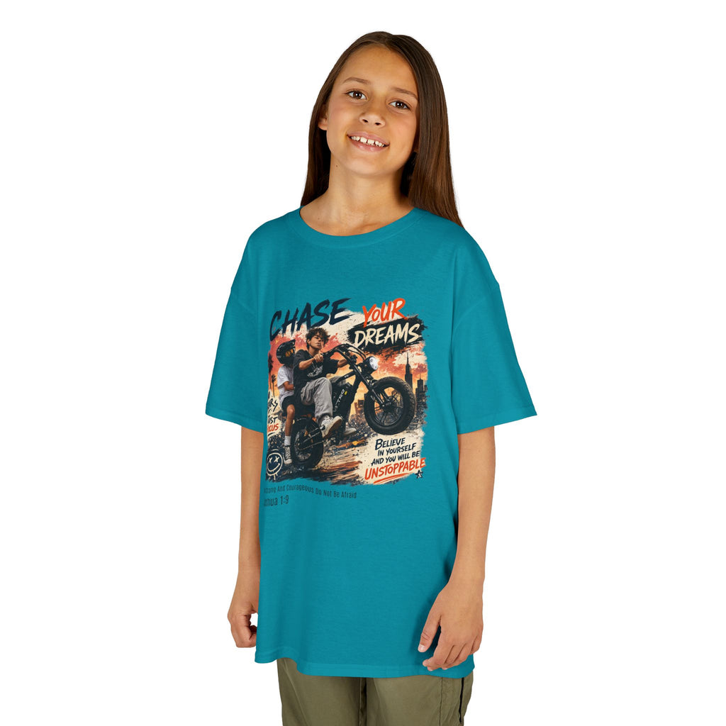 Kids Tee — "Chase Your Dreams" Motorcycle Graphic Shirt