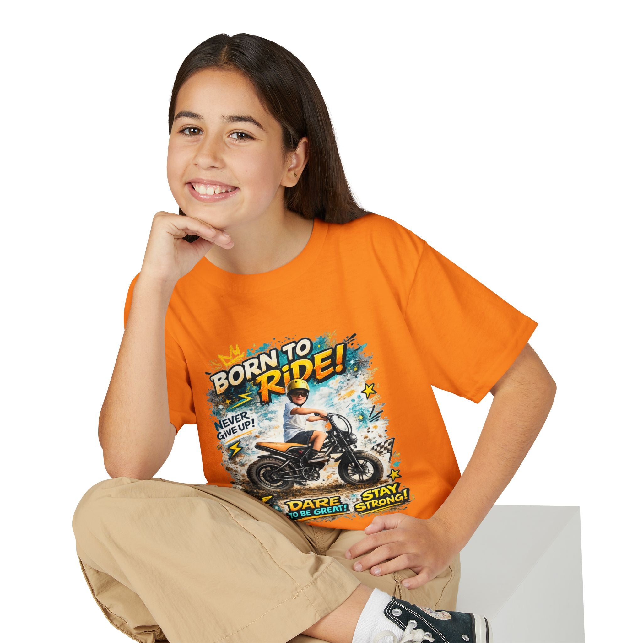 Youth Motorcycle T-Shirt — Born to Ride Graphic Tee for Boys & Girls (Dare to Be Great) 2607042