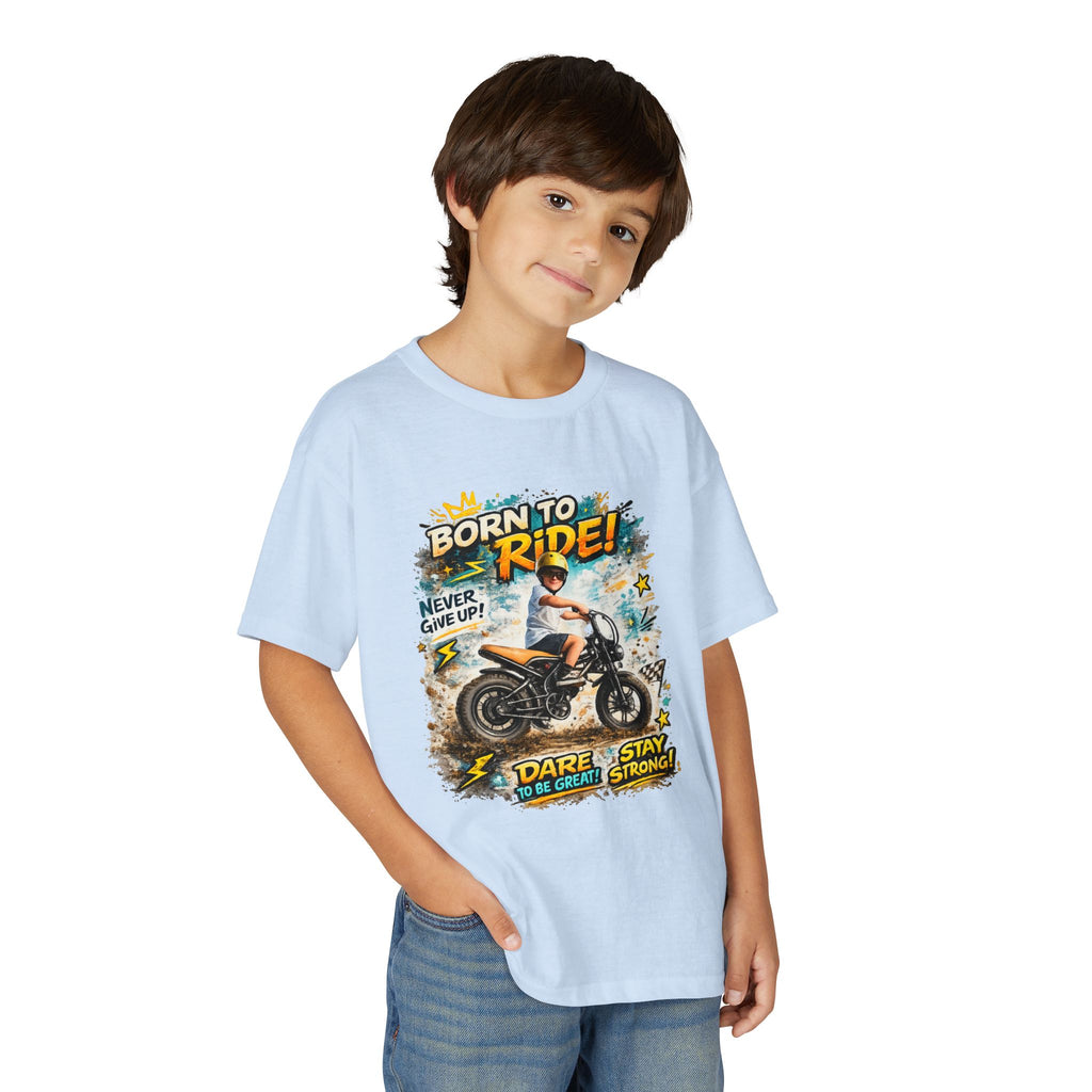 Youth Motorcycle T-Shirt — Born to Ride Graphic Tee for Boys & Girls (Dare to Be Great) 2607042