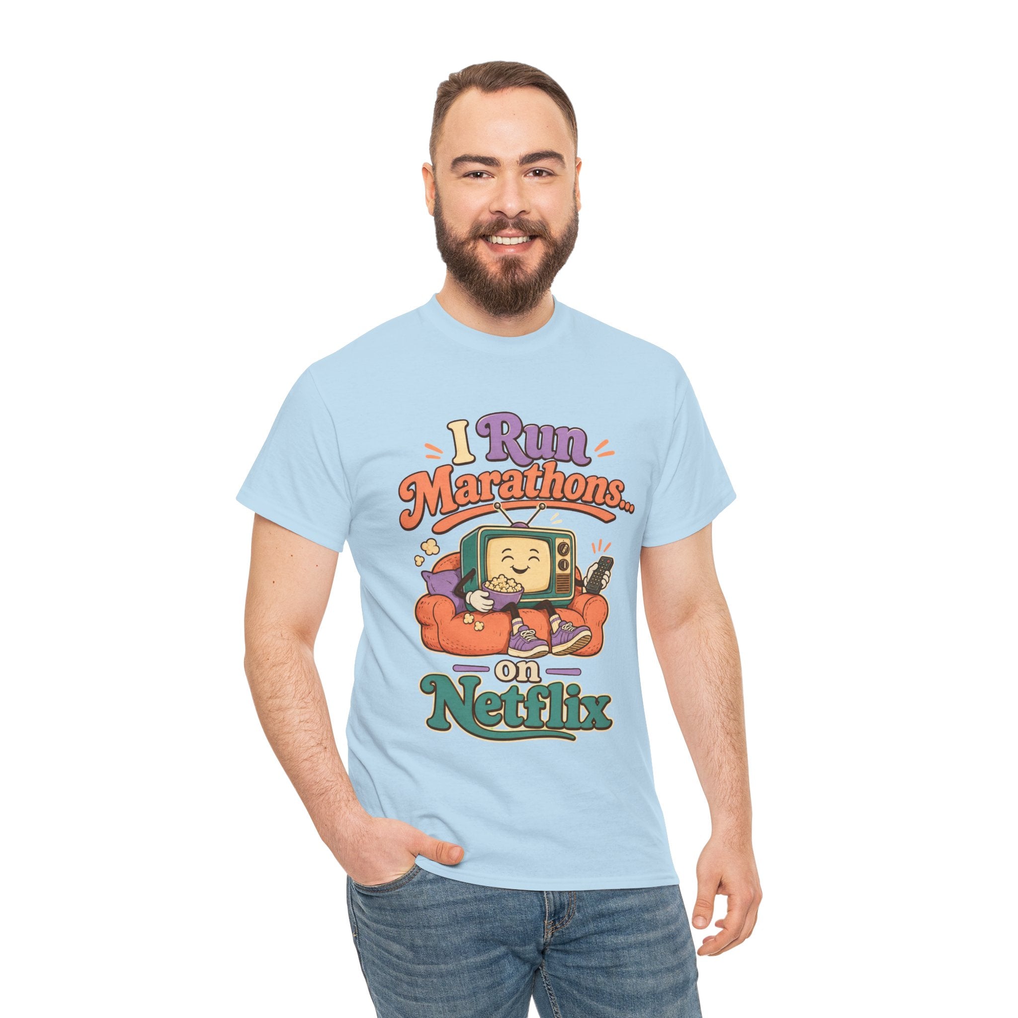 TV Marathon Tee — "I Run Marathons on Netflix" Funny Binge-Watching Shirt