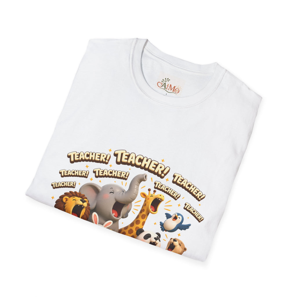 Cute Jungle Animals Saying TEACHER! T-Shirt | Elephant Giraffe Lion Penguin Design