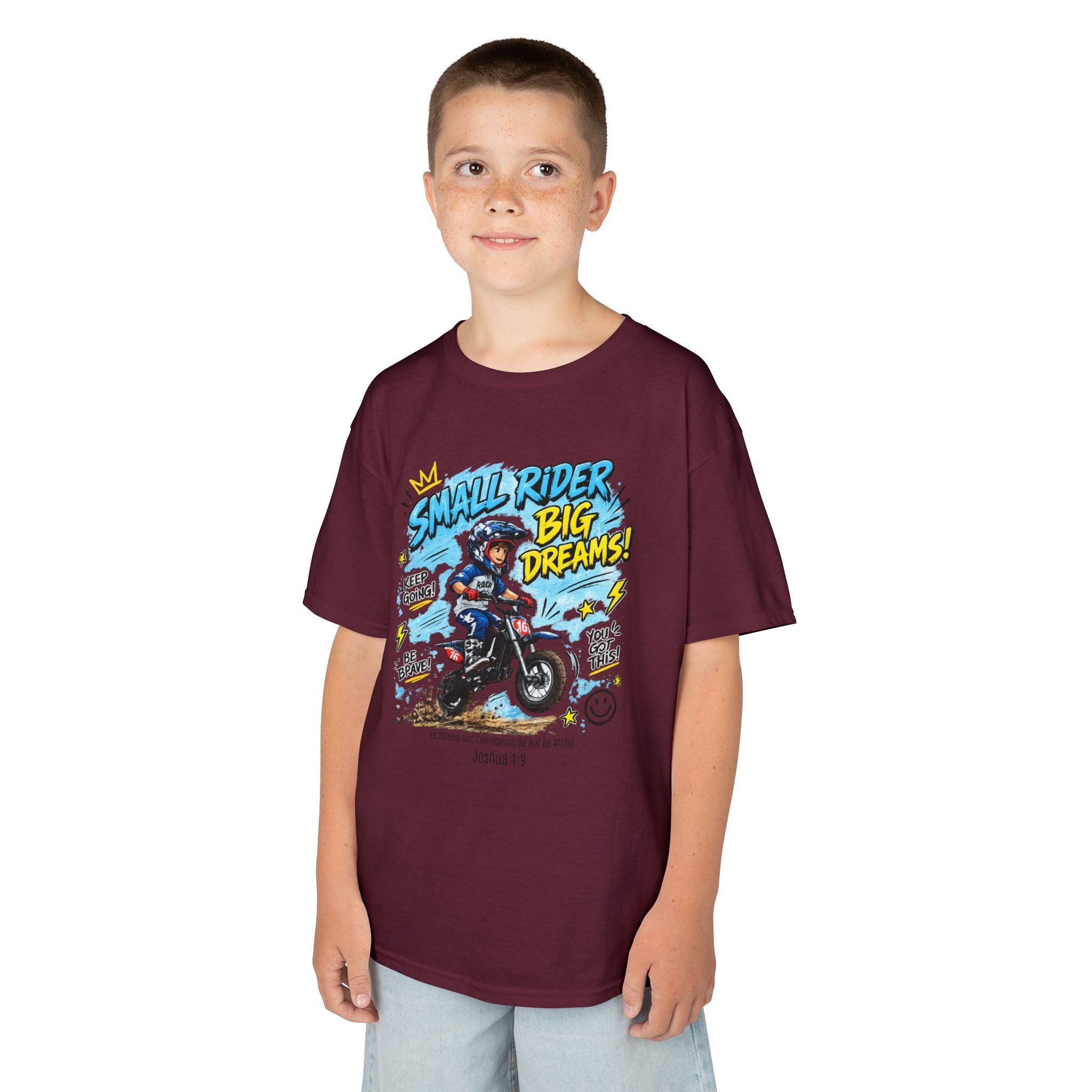 Kids Tee — "Small Rider, Big Dreams" Motorcycle Graphic Shirt