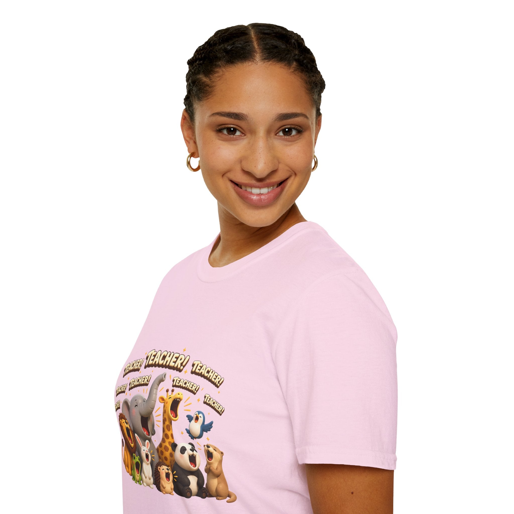 Cute Jungle Animals Saying TEACHER! T-Shirt | Elephant Giraffe Lion Penguin Design