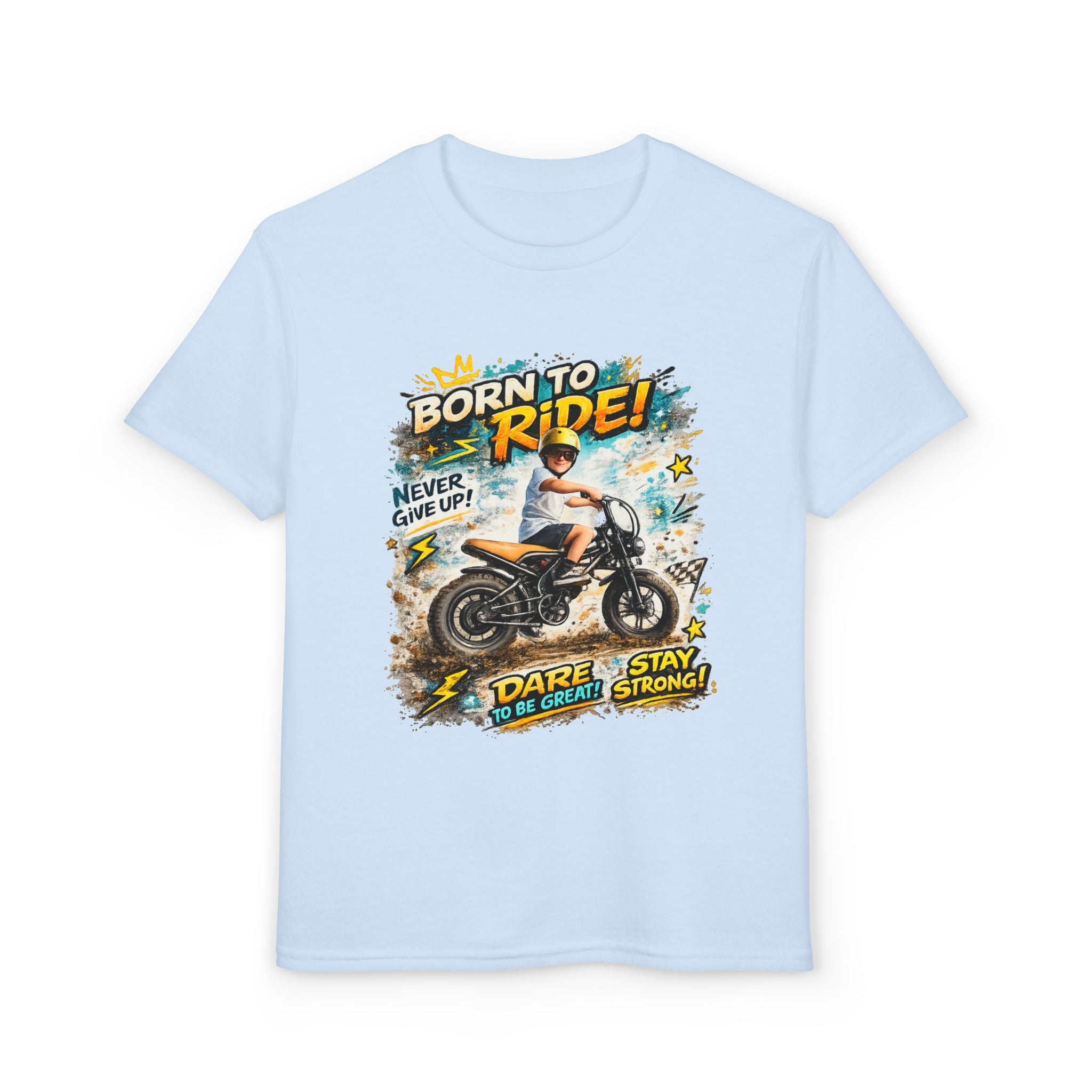 Youth Motorcycle T-Shirt — Born to Ride Graphic Tee for Boys & Girls (Dare to Be Great) 2607042
