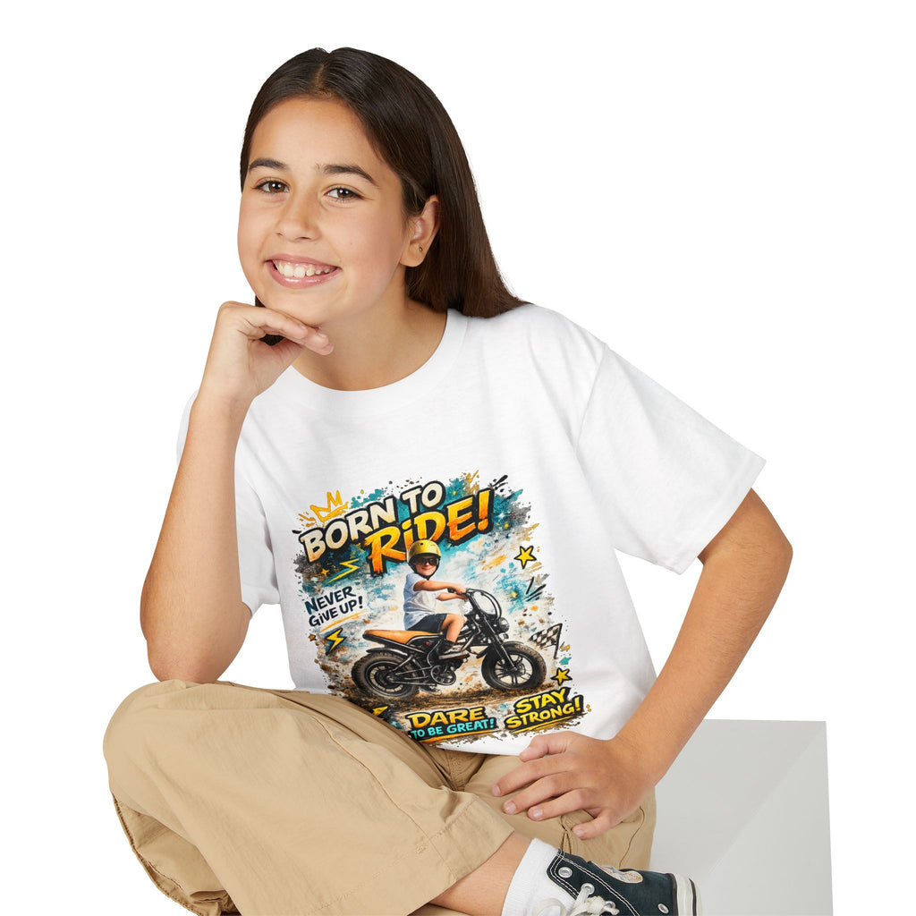 Youth Motorcycle T-Shirt — Born to Ride Graphic Tee for Boys & Girls (Dare to Be Great) 2607042
