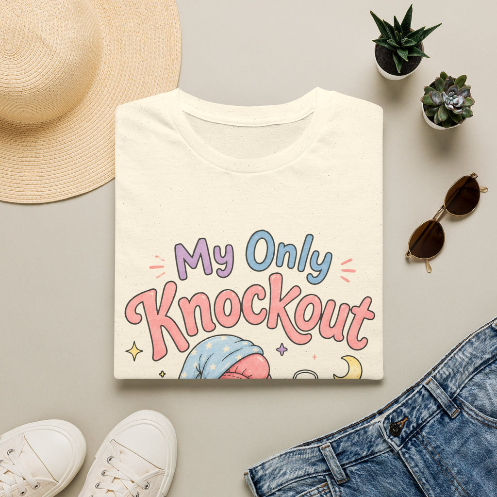 T-Shirt — "My Only Knockout Is at 9 PM" Cute Sleepy Boxing Cartoon Tee