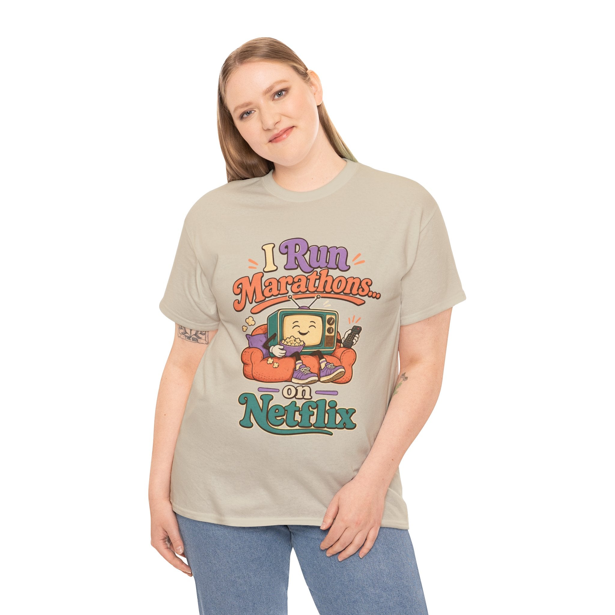 TV Marathon Tee — "I Run Marathons on Netflix" Funny Binge-Watching Shirt