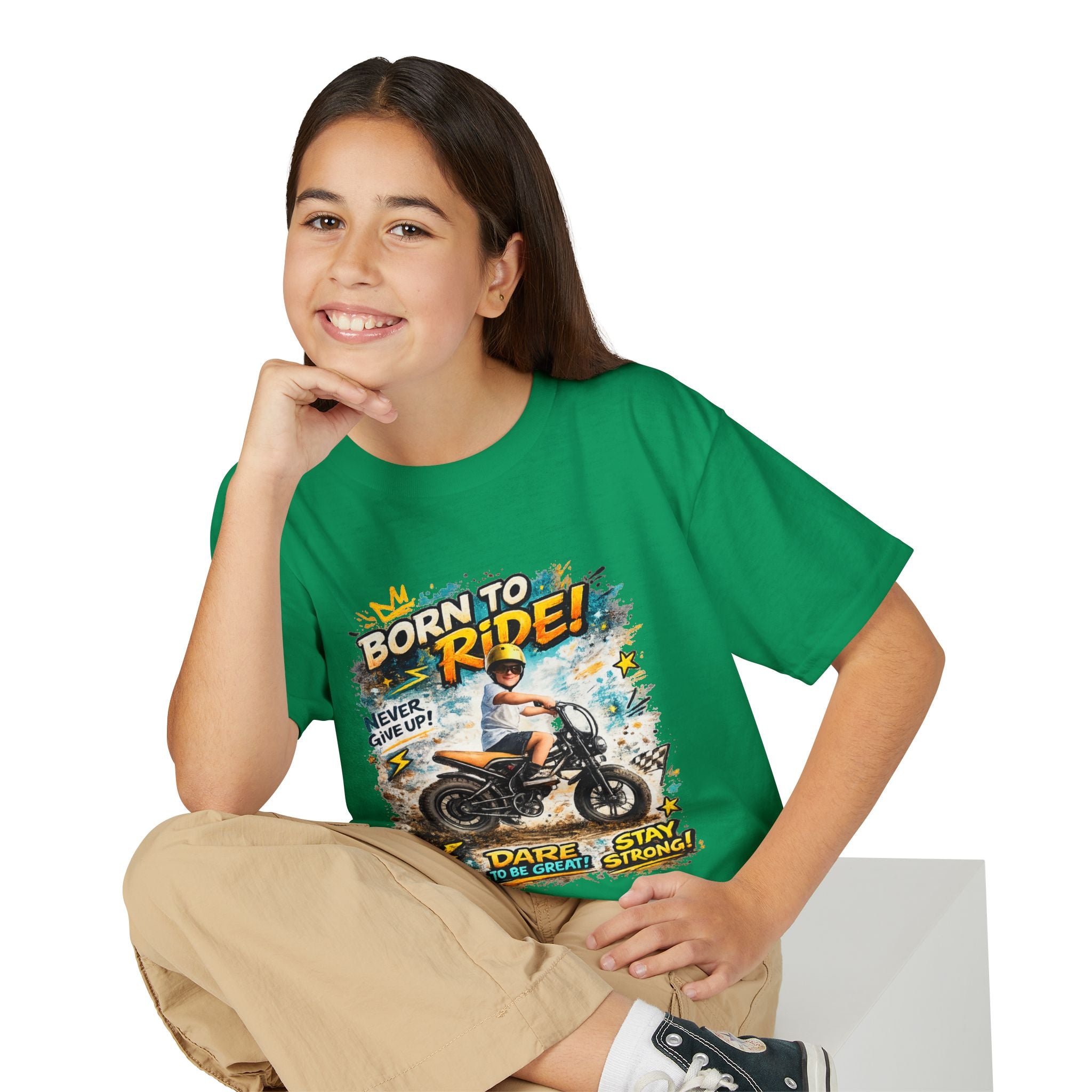 Youth Motorcycle T-Shirt — Born to Ride Graphic Tee for Boys & Girls (Dare to Be Great) 2607042