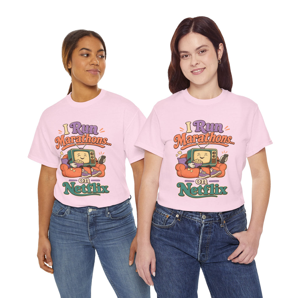 TV Marathon Tee — "I Run Marathons on Netflix" Funny Binge-Watching Shirt