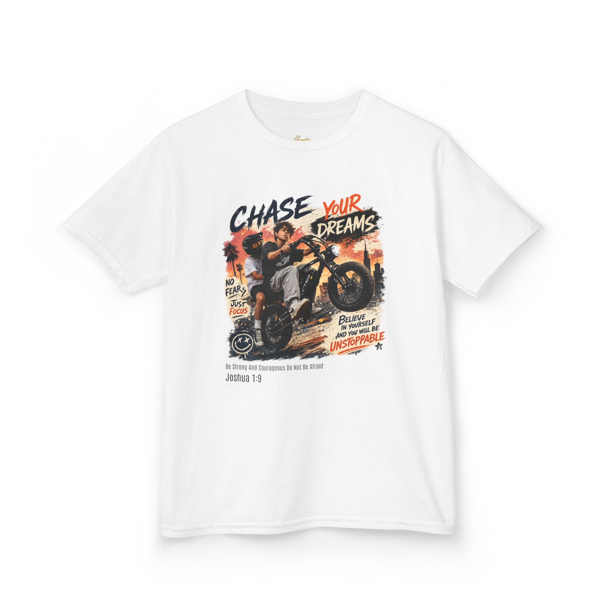 Kids Tee — "Chase Your Dreams" Motorcycle Graphic Shirt