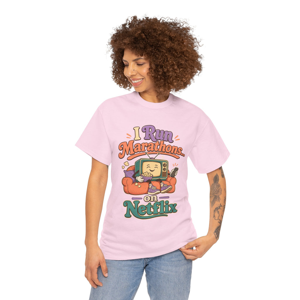 TV Marathon Tee — "I Run Marathons on Netflix" Funny Binge-Watching Shirt