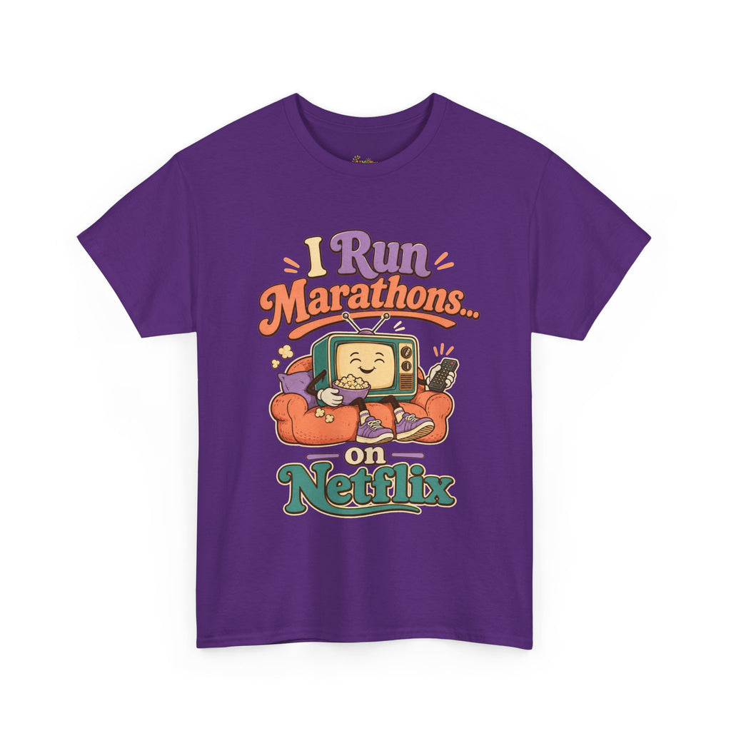 TV Marathon Tee — "I Run Marathons on Netflix" Funny Binge-Watching Shirt