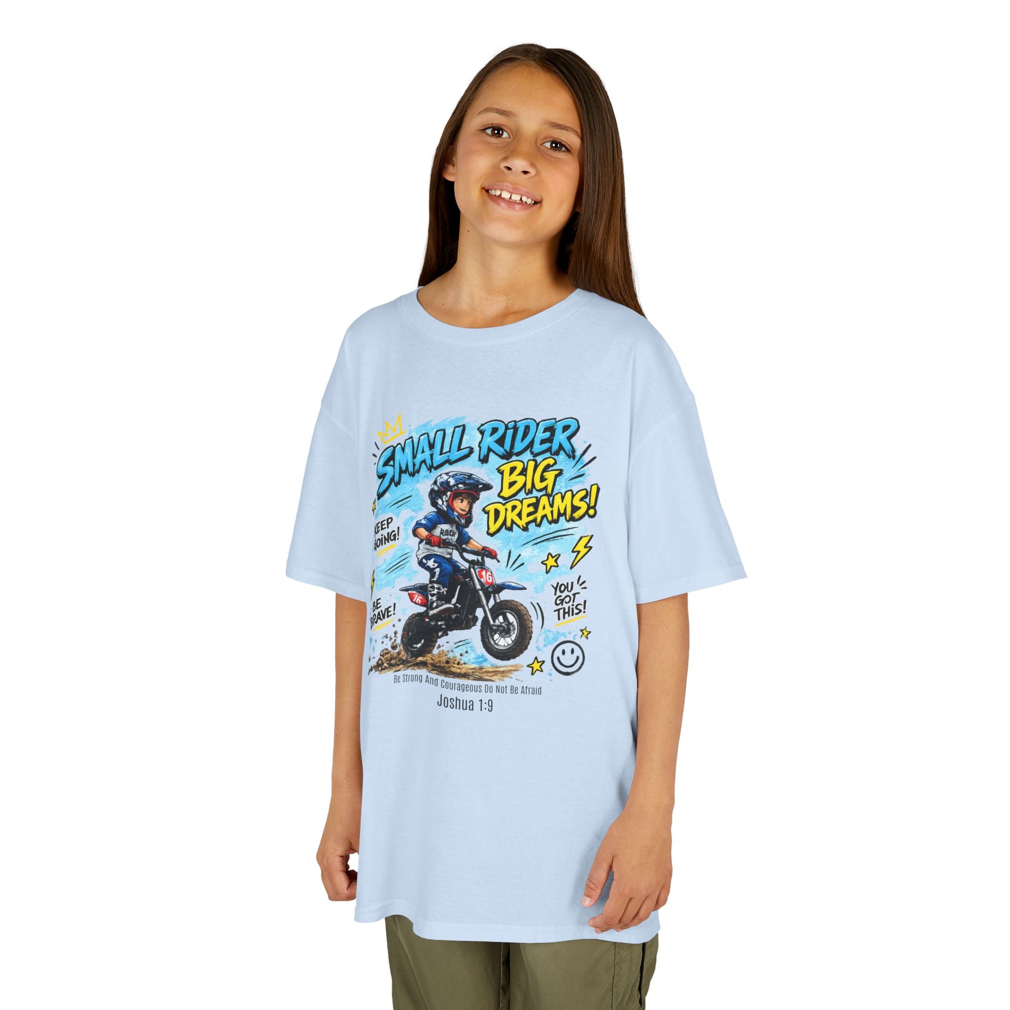 Kids Tee — "Small Rider, Big Dreams" Motorcycle Graphic Shirt