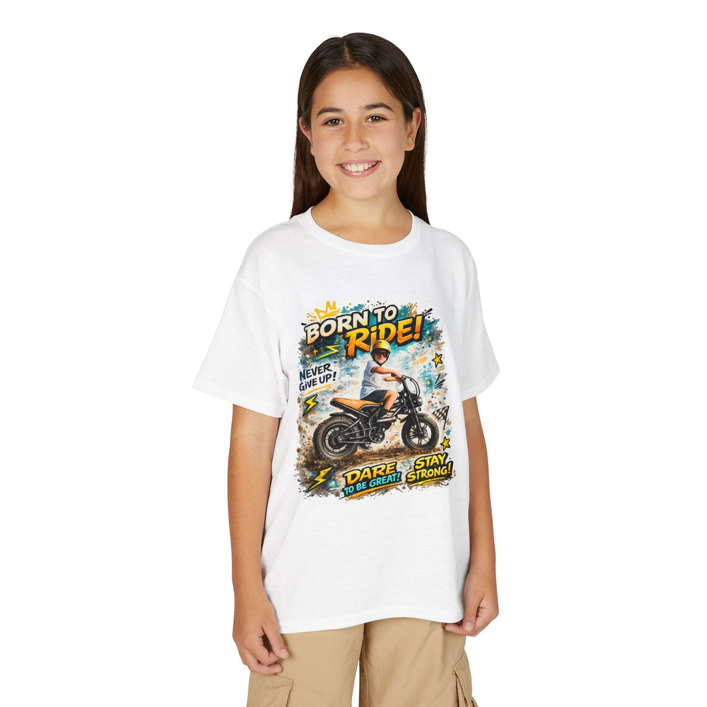 Youth Motorcycle T-Shirt — Born to Ride Graphic Tee for Boys & Girls (Dare to Be Great) 2607042