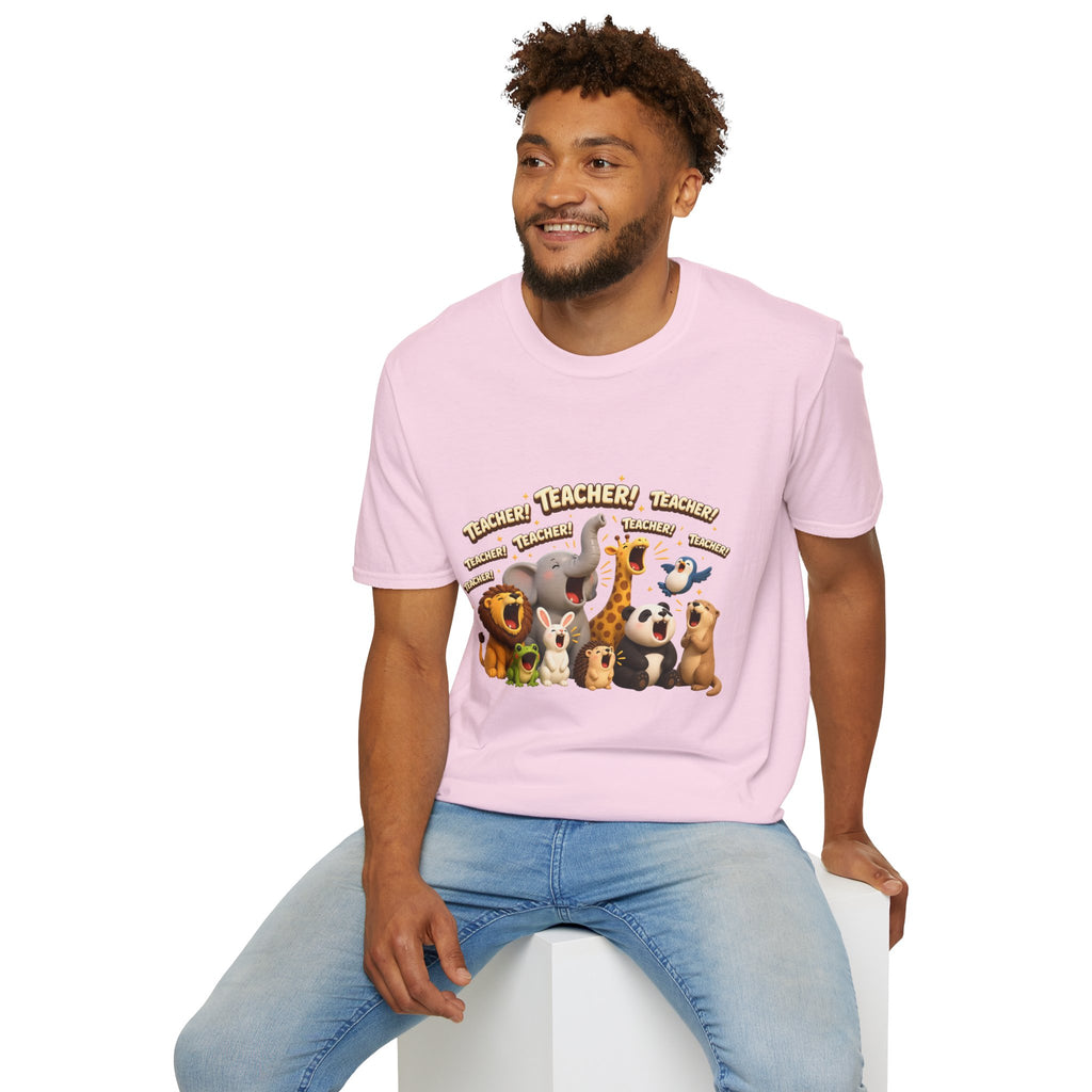Cute Jungle Animals Saying TEACHER! T-Shirt | Elephant Giraffe Lion Penguin Design