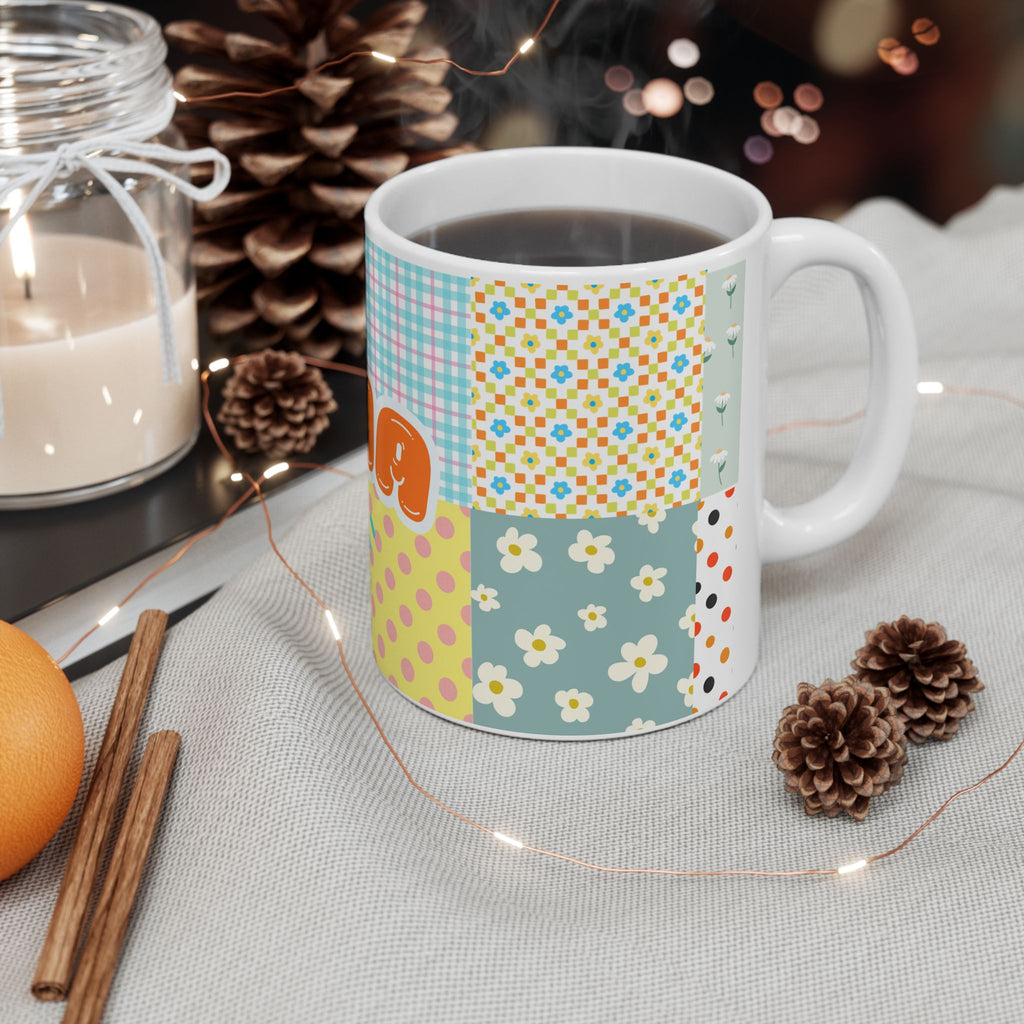 Personalized Kawaii (Cut)Patchwork Mug — Custom Name Ceramic Coffee Cup (11oz, 15oz) 2607035