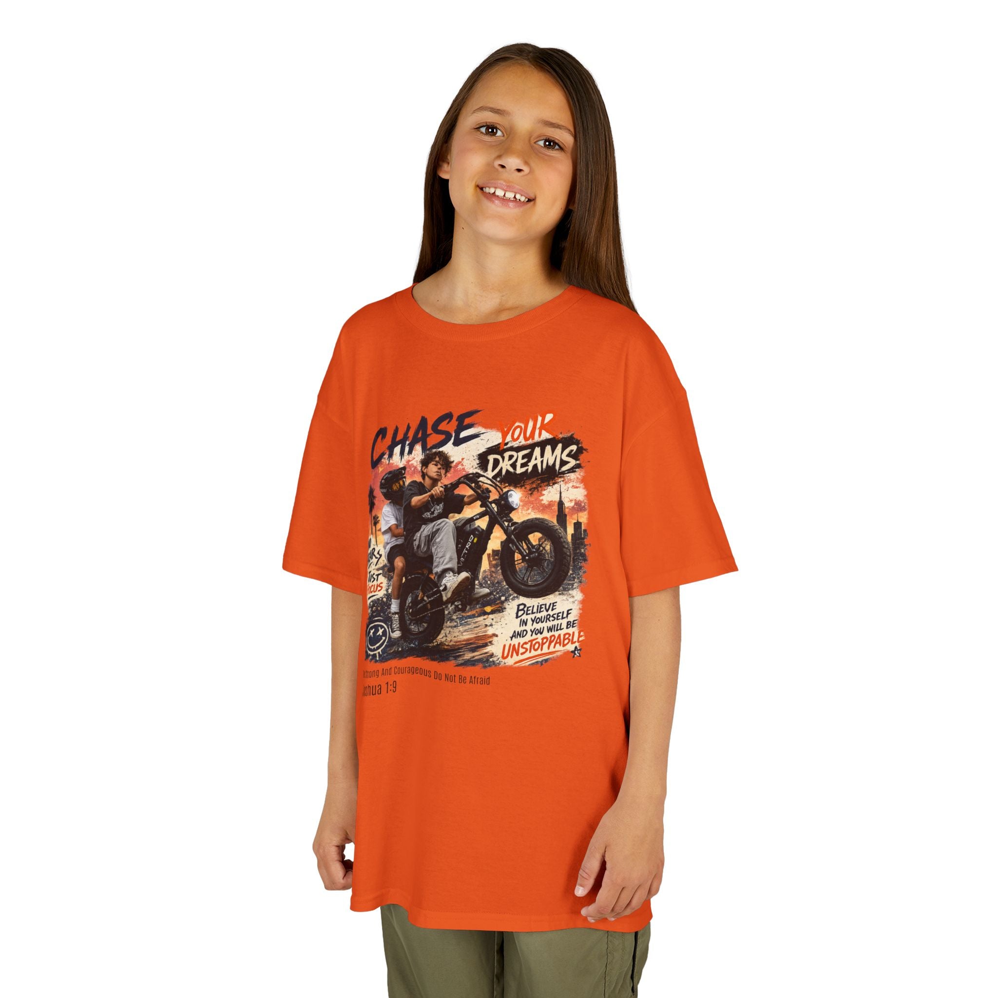 Kids Tee — "Chase Your Dreams" Motorcycle Graphic Shirt