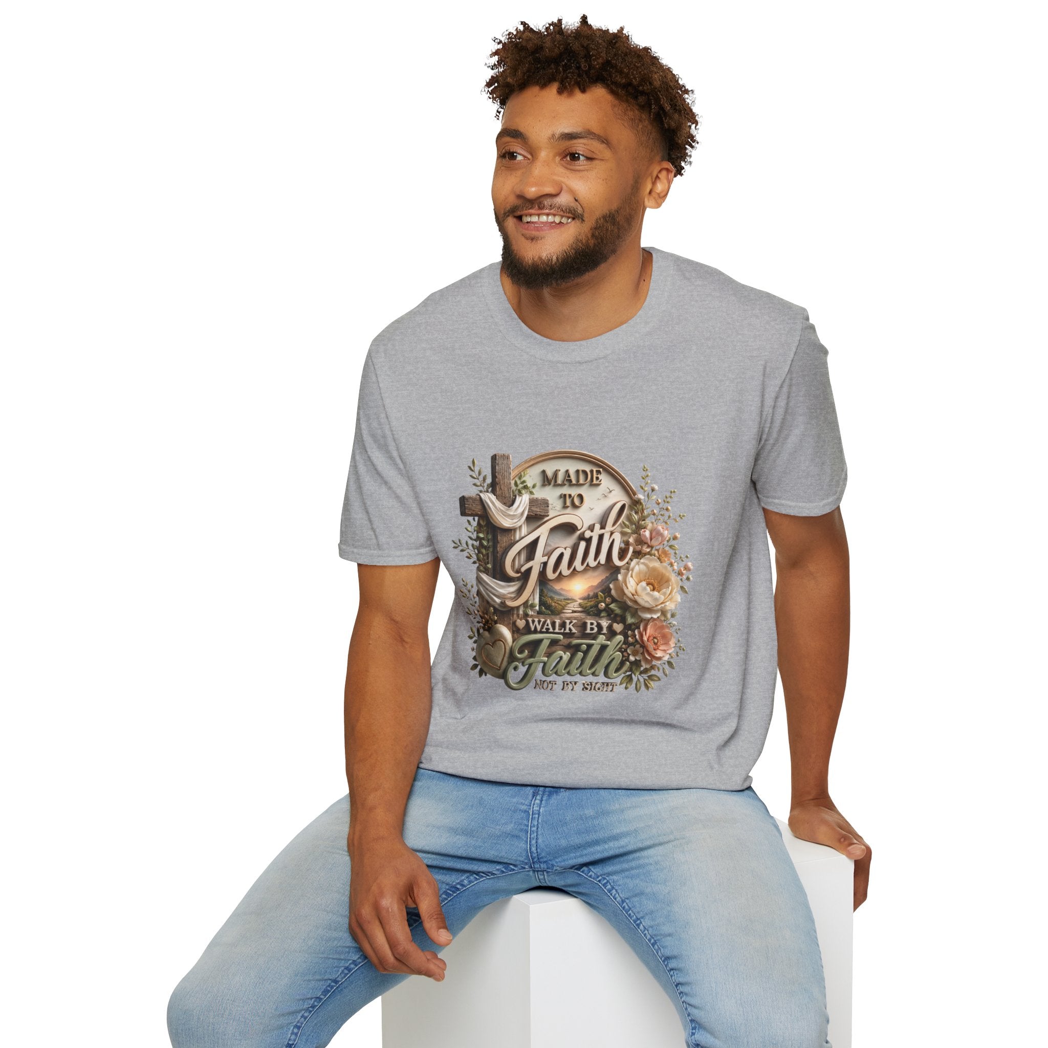 Made to Faith T-Shirt | Christian Cross Floral Scripture Tee 2607007