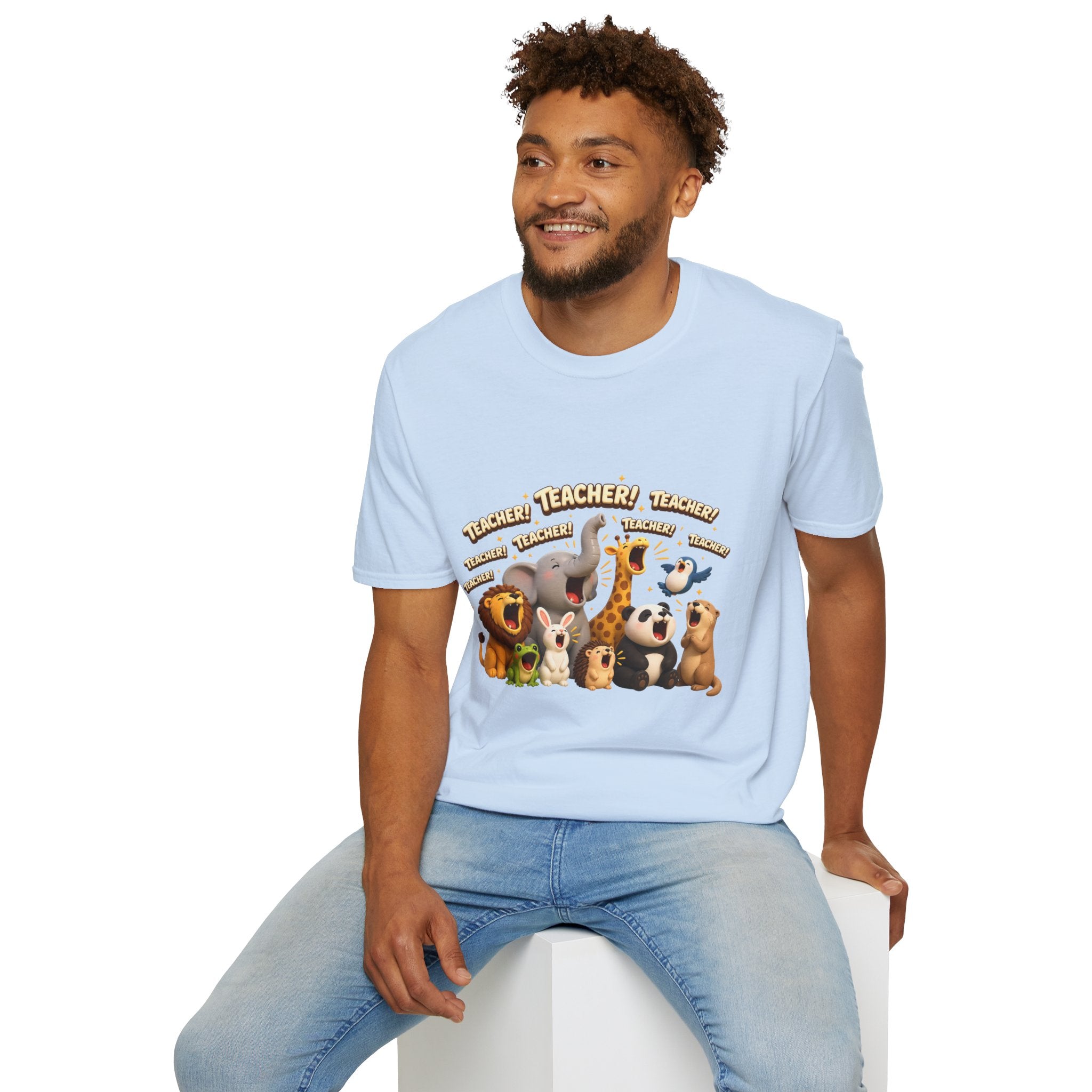 Cute Jungle Animals Saying TEACHER! T-Shirt | Elephant Giraffe Lion Penguin Design