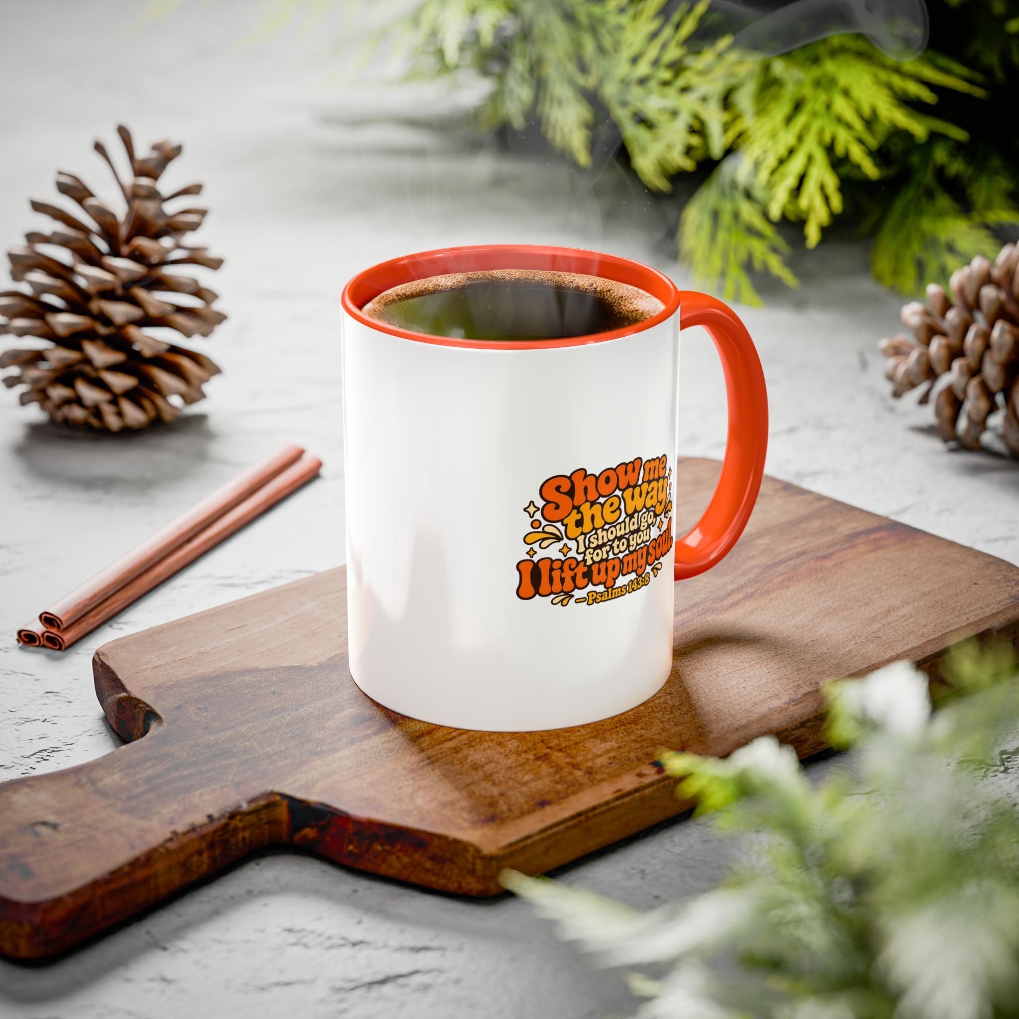 Inspirational Psalm 143:8 Coffee Mug — ‘Show Me The Way’ Retro Scripture Ceramic Mug (11oz/15oz)