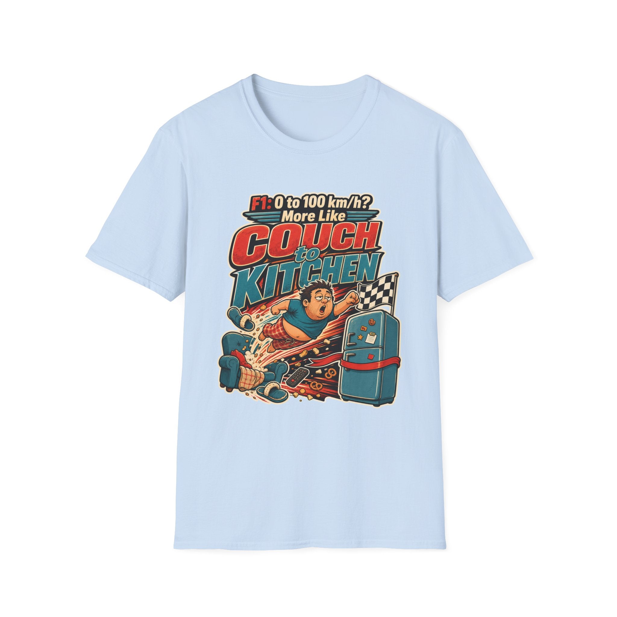 Couch to Kitchen Graphic T-Shirt – Funny F1 0-100 km/h Racing Humor Tee