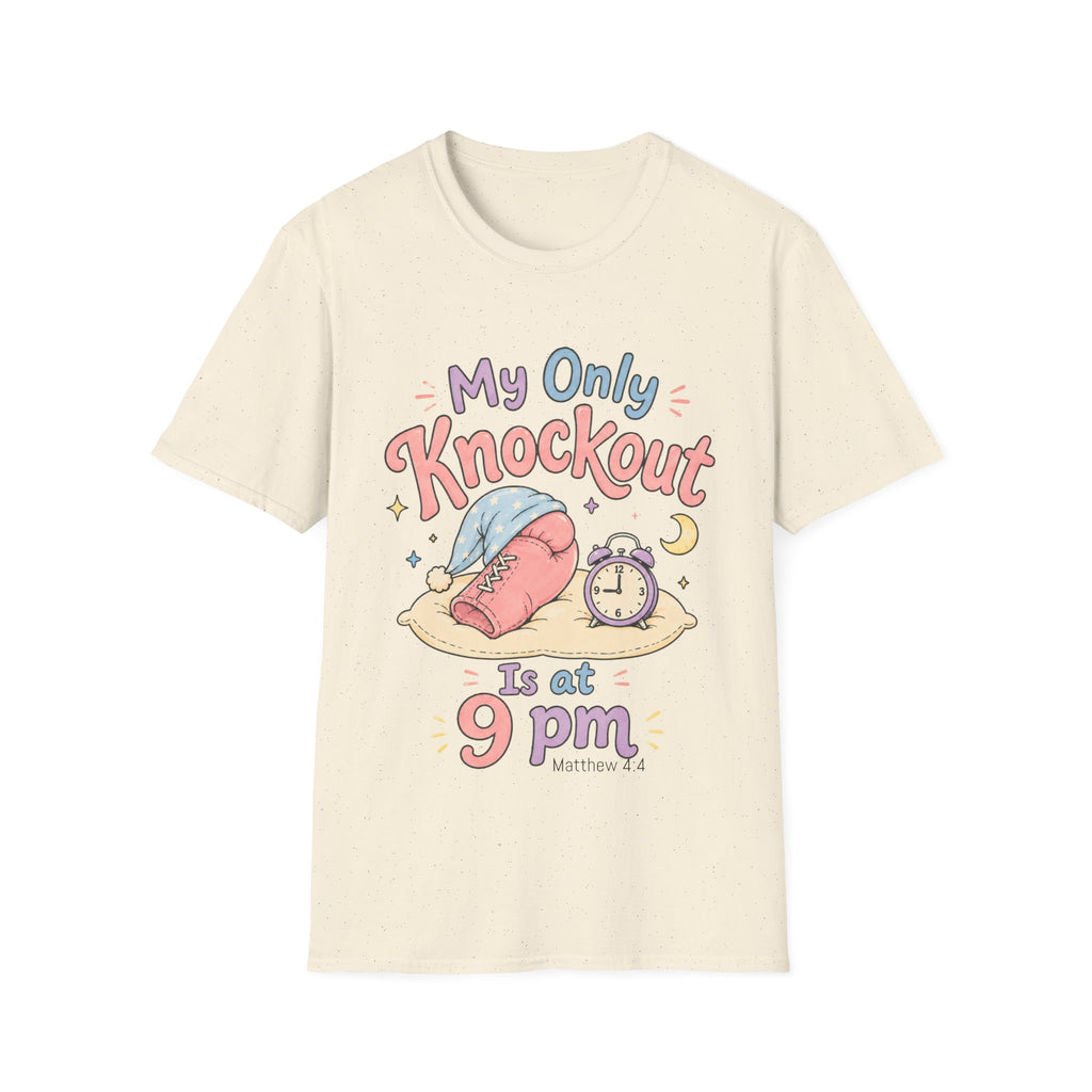 T-Shirt — "My Only Knockout Is at 9 PM" Cute Sleepy Boxing Cartoon Tee