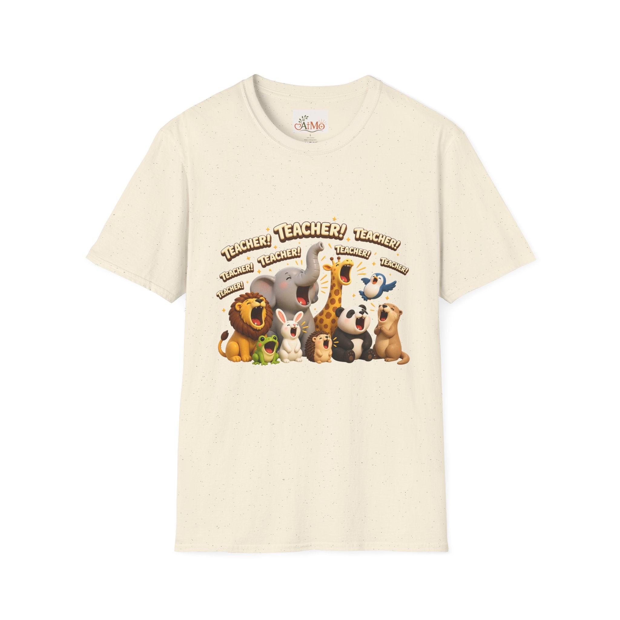 Cute Jungle Animals Saying TEACHER! T-Shirt | Elephant Giraffe Lion Penguin Design