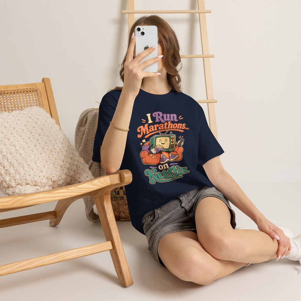 TV Marathon Tee — "I Run Marathons on Netflix" Funny Binge-Watching Shirt