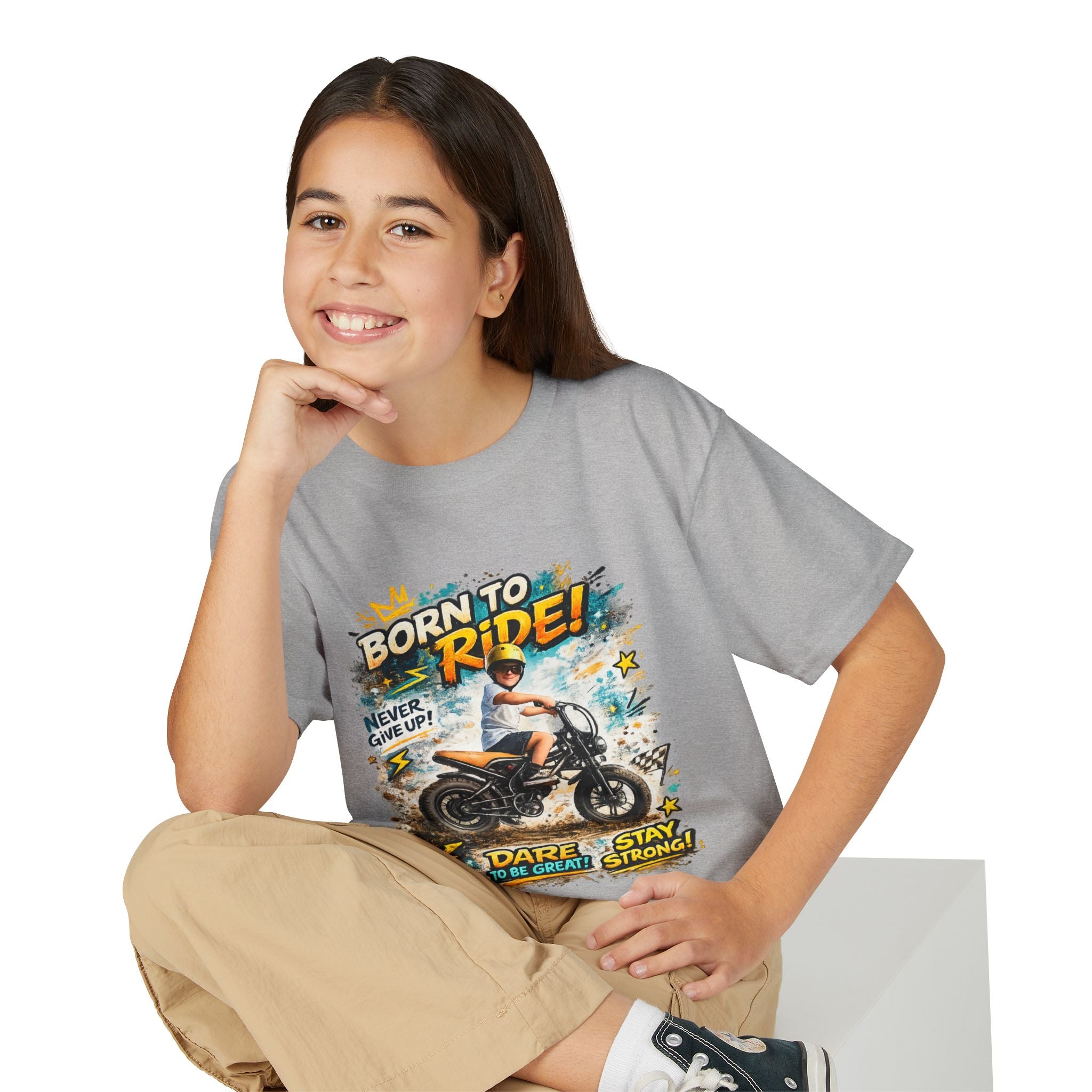 Youth Motorcycle T-Shirt — Born to Ride Graphic Tee for Boys & Girls (Dare to Be Great) 2607042