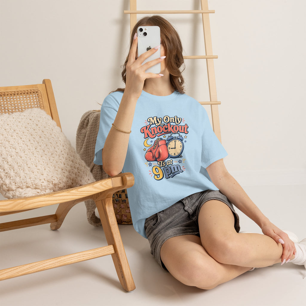 My Only Knockout Is at 9PM T-Shirt |  Funny Night Owl Boxing Graphic Tee  2607044