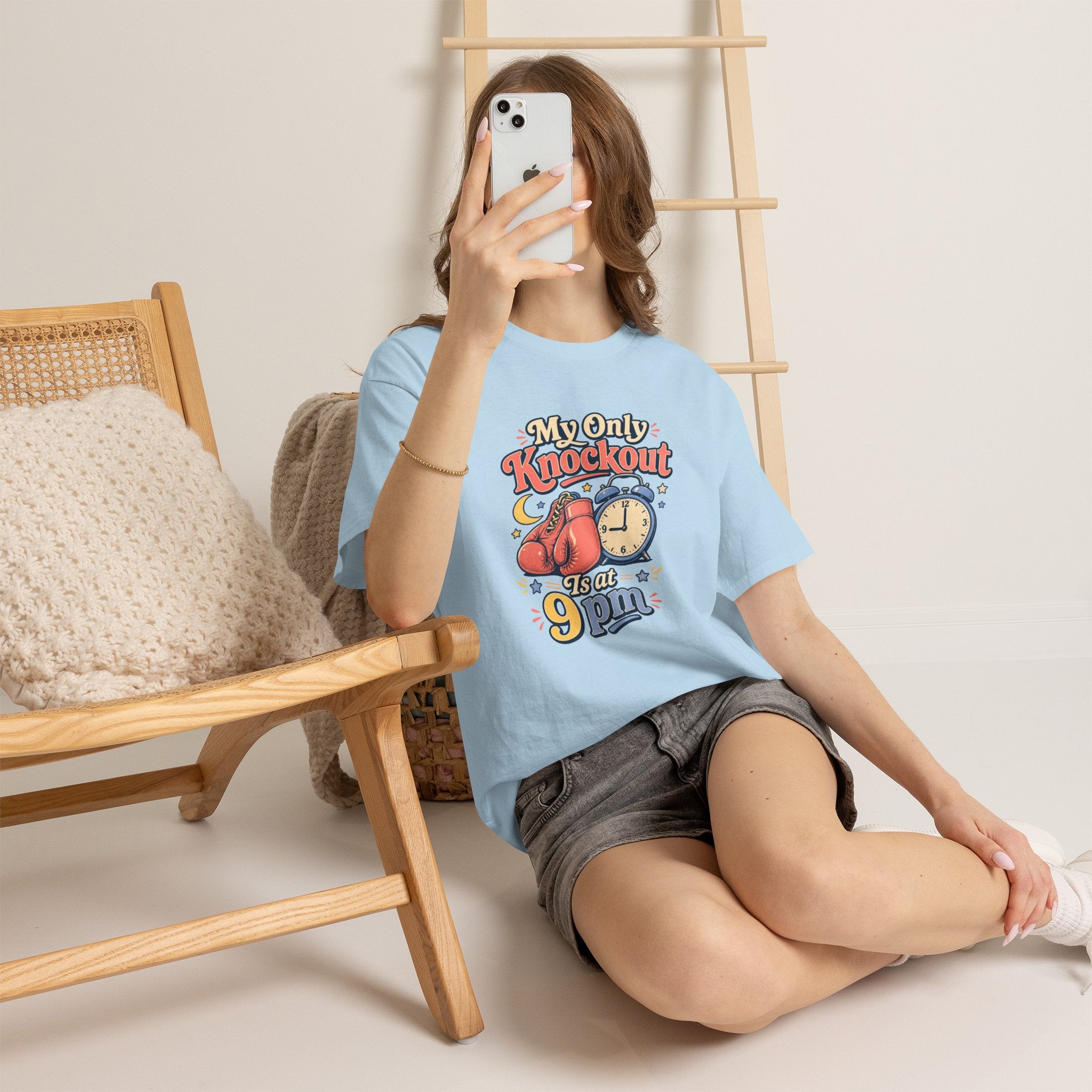 My Only Knockout Is at 9PM T-Shirt |  Funny Night Owl Boxing Graphic Tee  2607044