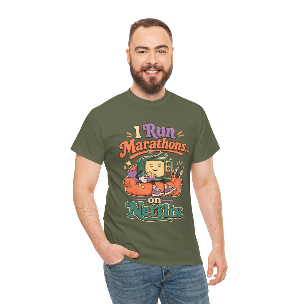 TV Marathon Tee — "I Run Marathons on Netflix" Funny Binge-Watching Shirt