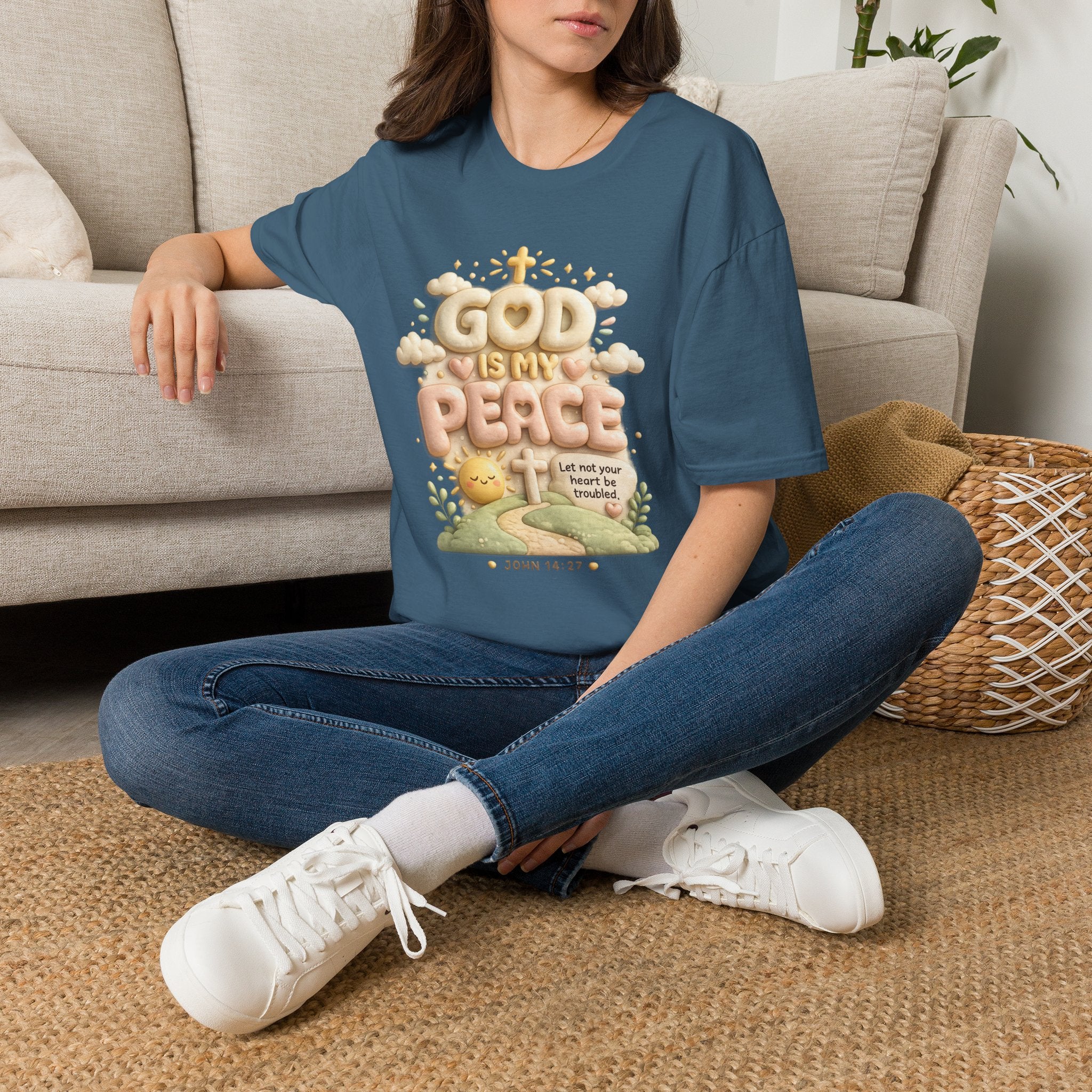 God Is My Peace T-Shirt — Christian Faith Tee with Soft Pastel Cloud Design