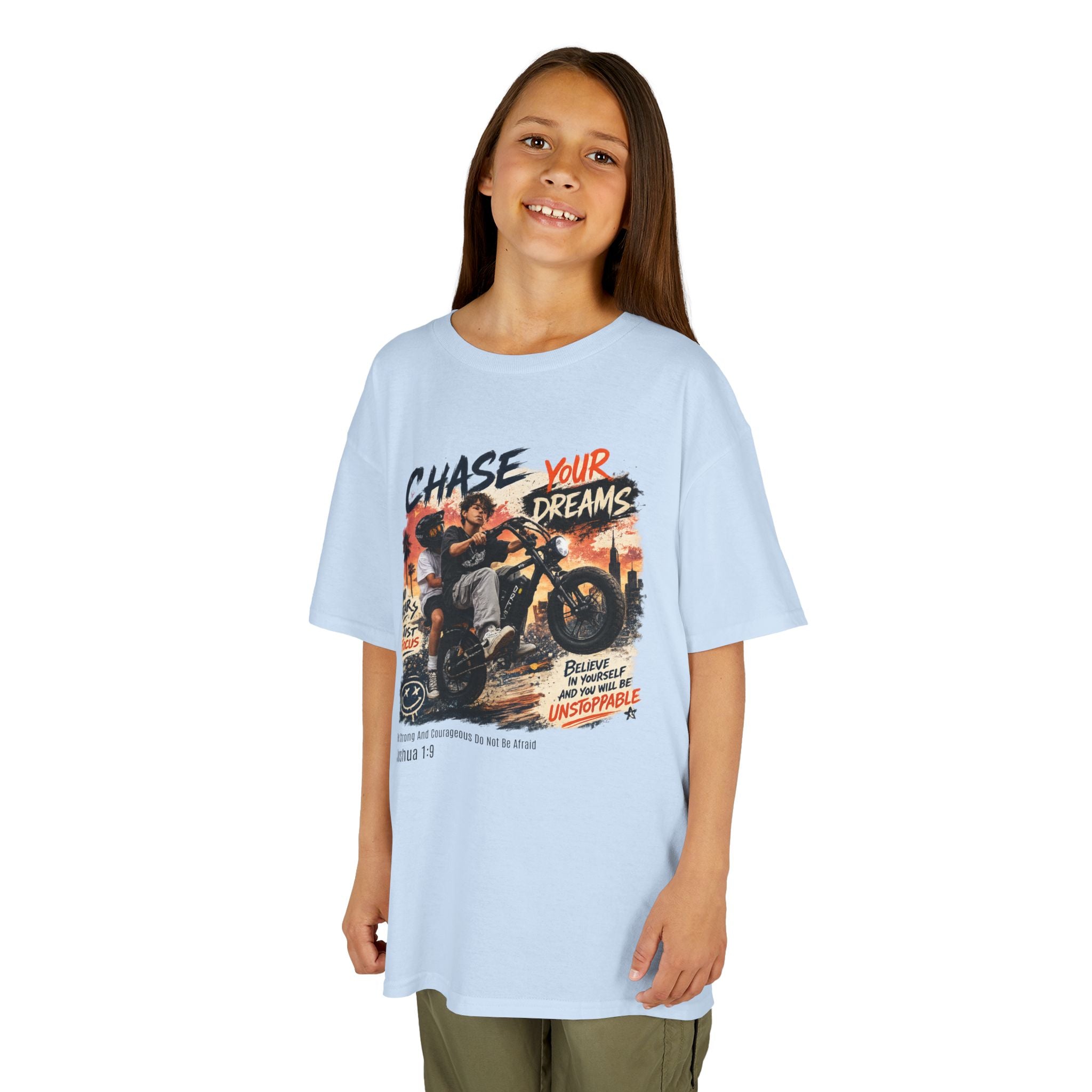 Kids Tee — "Chase Your Dreams" Motorcycle Graphic Shirt