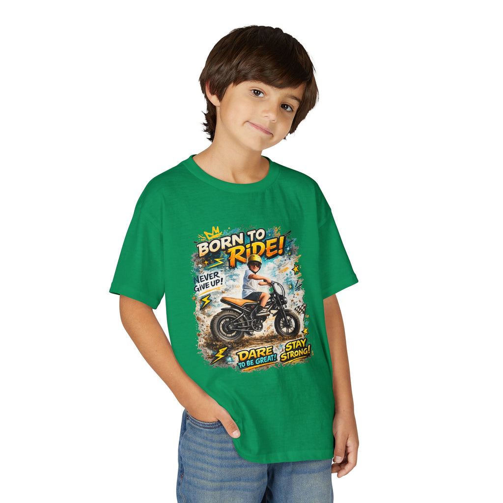 Youth Motorcycle T-Shirt — Born to Ride Graphic Tee for Boys & Girls (Dare to Be Great) 2607042