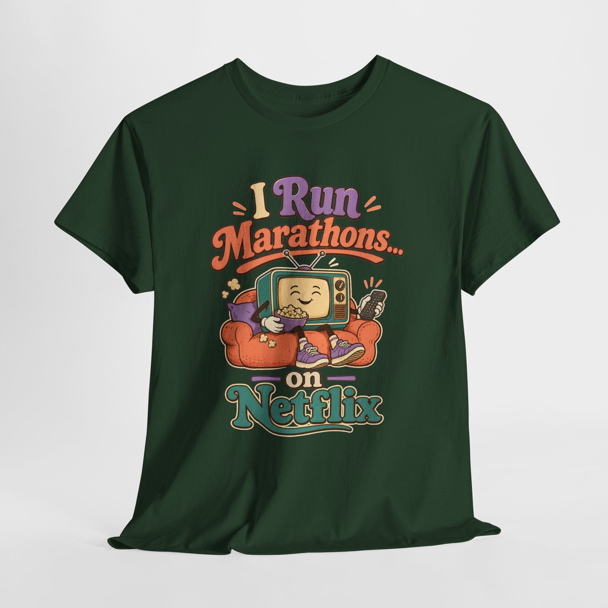 TV Marathon Tee — "I Run Marathons on Netflix" Funny Binge-Watching Shirt