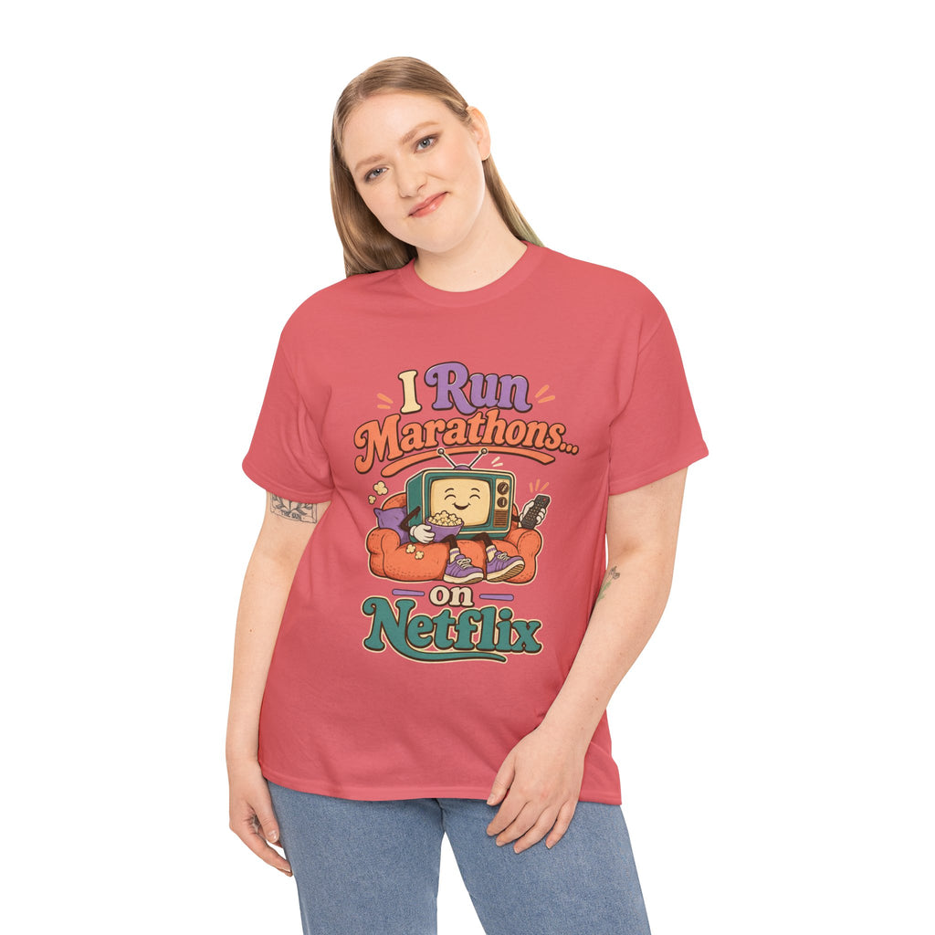 TV Marathon Tee — "I Run Marathons on Netflix" Funny Binge-Watching Shirt