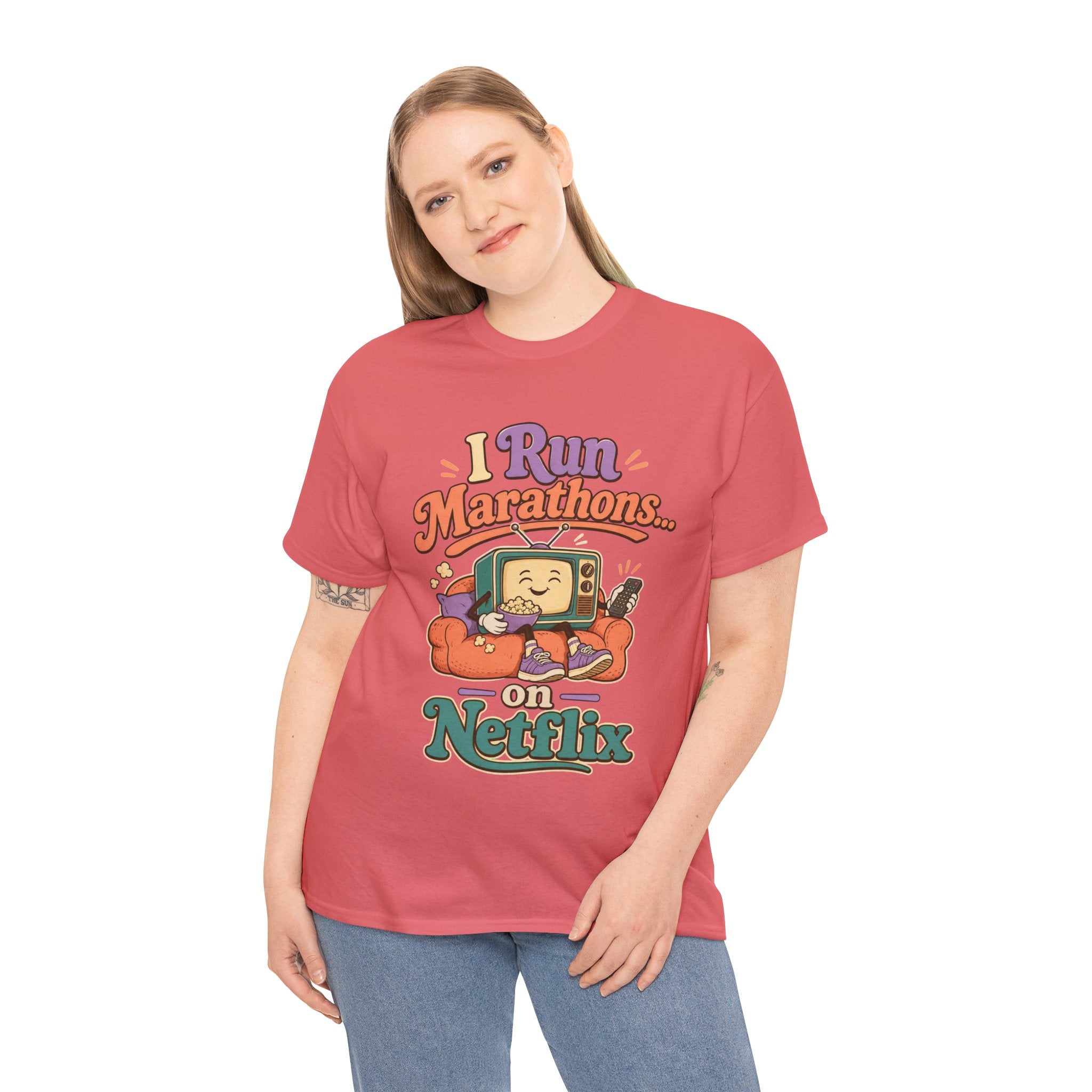TV Marathon Tee — "I Run Marathons on Netflix" Funny Binge-Watching Shirt