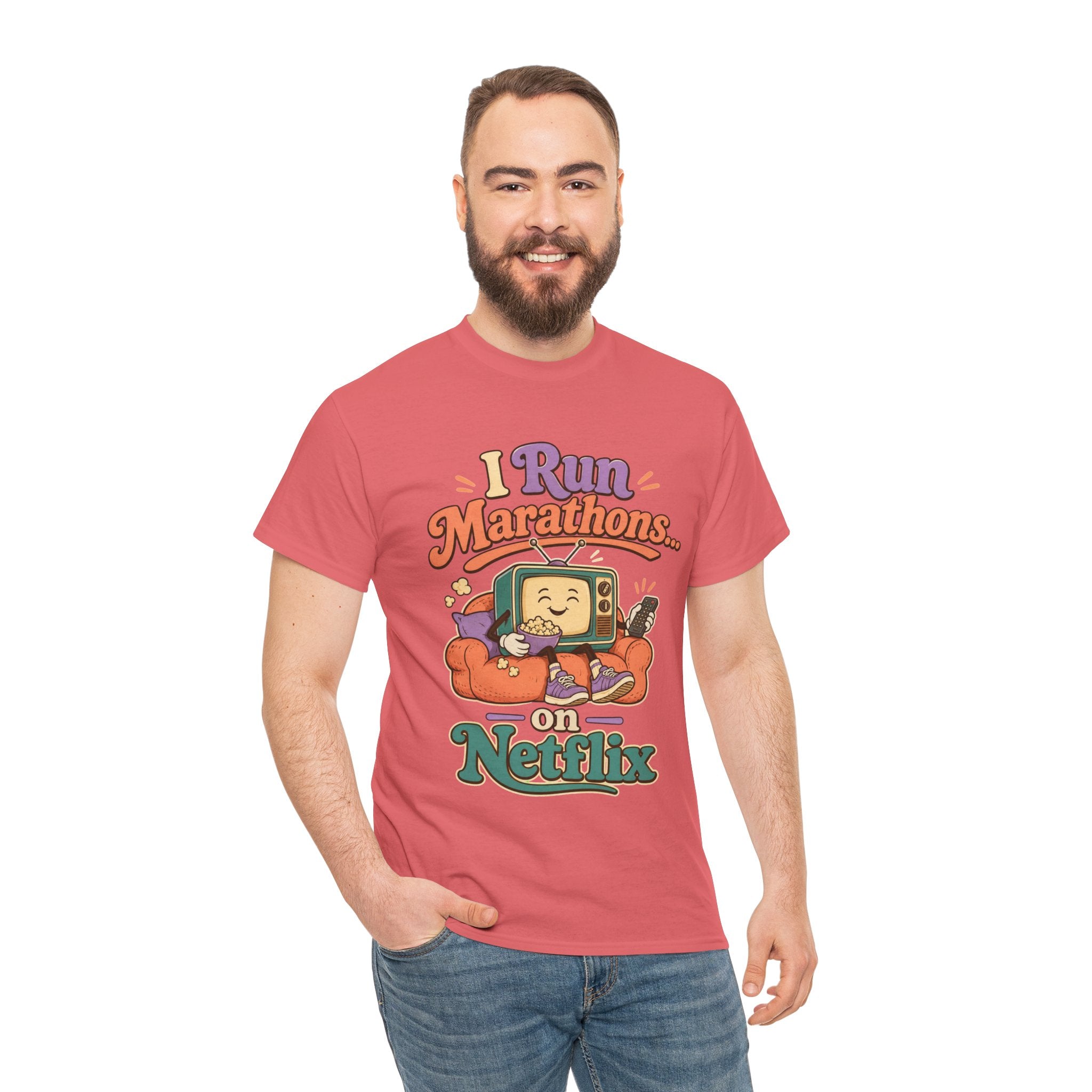 TV Marathon Tee — "I Run Marathons on Netflix" Funny Binge-Watching Shirt